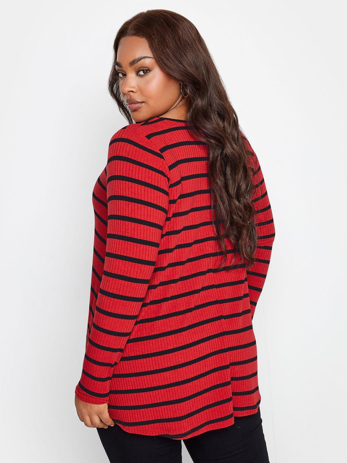 yours-yours-long-sleeve-rib-swing-stripe-top-redstillFront