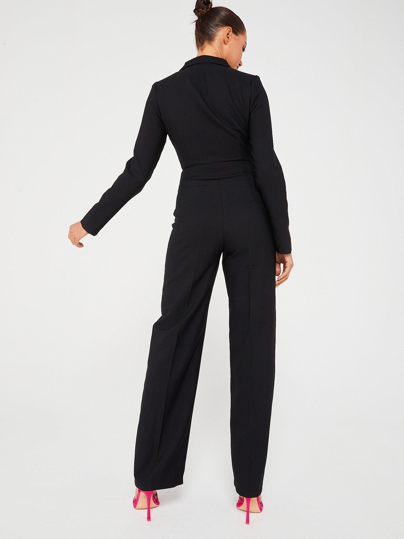 V by Very Long Sleeve Tux Jumpsuit - Black