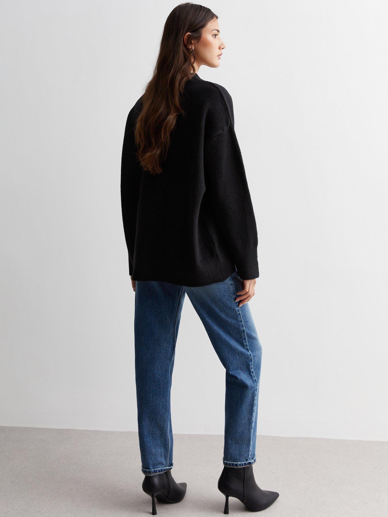 Black Knit Crew Neck Oversized Jumper