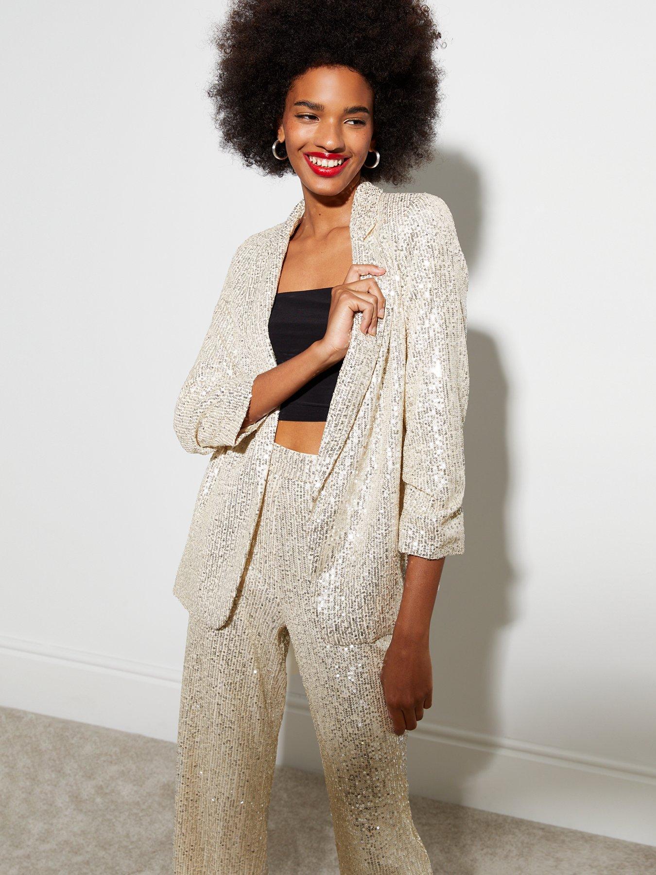 new-look-gold-sequin-ruched-sleeve-blazer