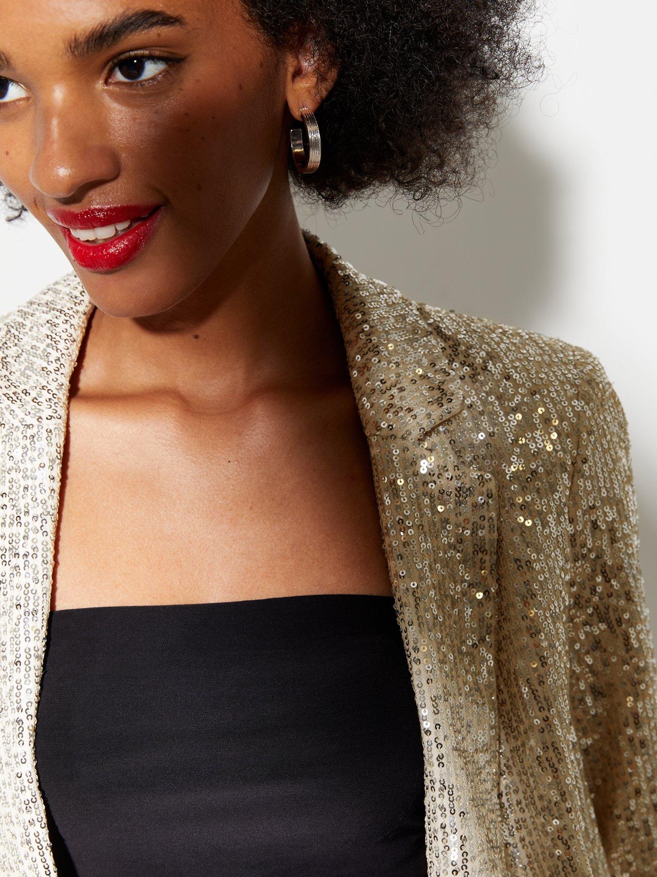 new-look-gold-sequin-ruched-sleeve-blazeroutfit