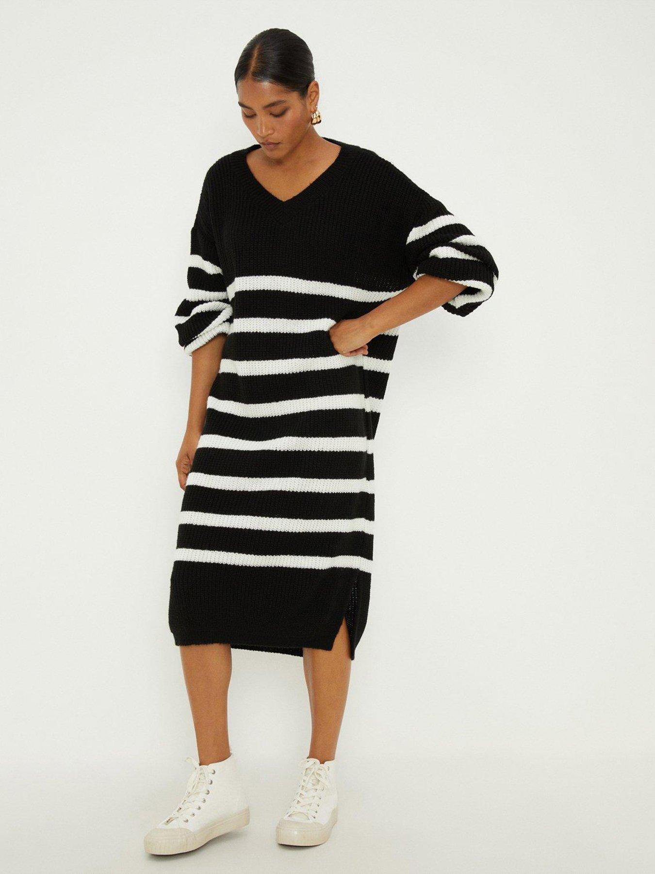 Dorothy Perkins Stripe V Neck Knitted Midi Dress Multi Very Ireland