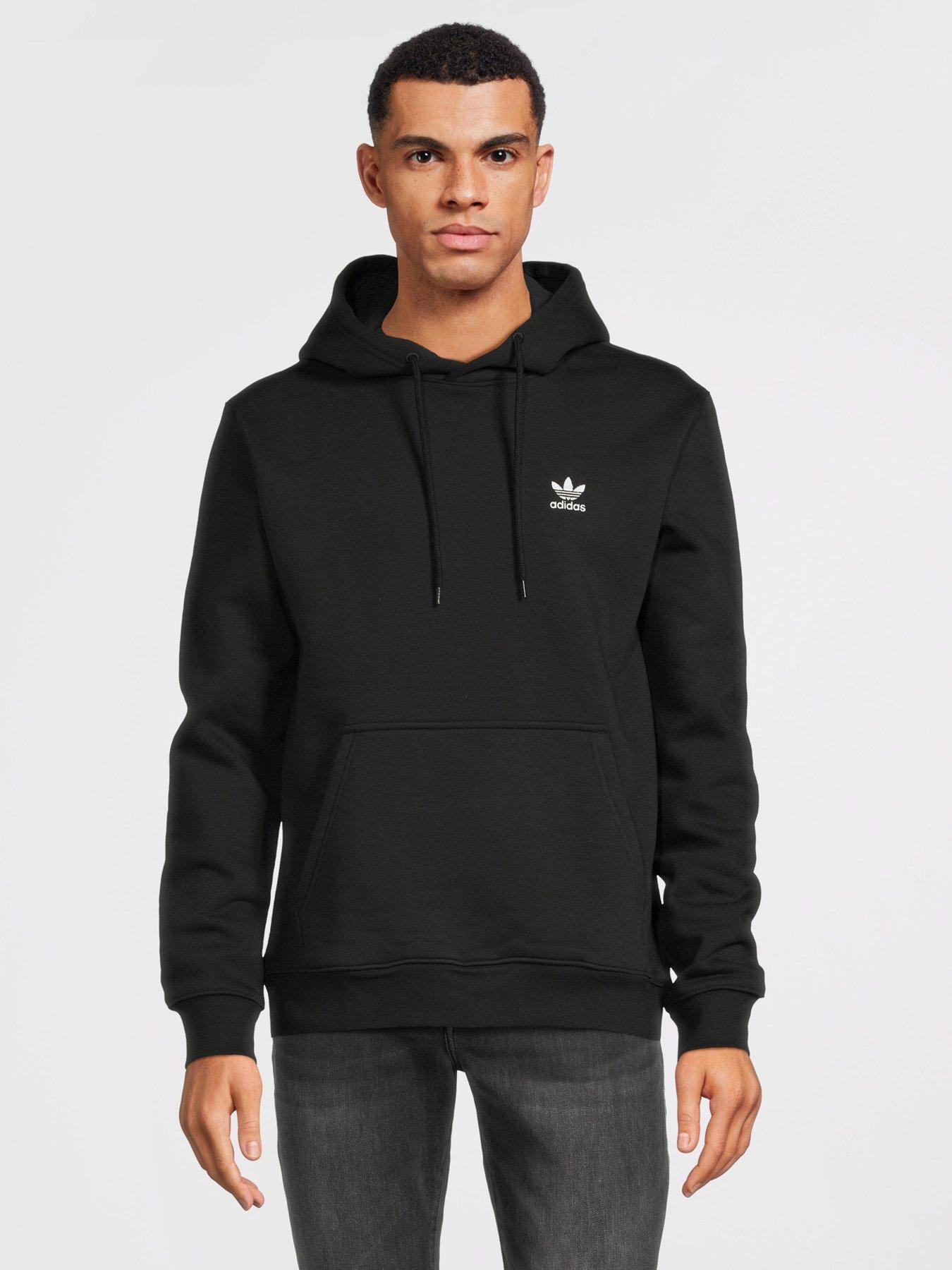 Adidas trefoil hoodie black mens sale