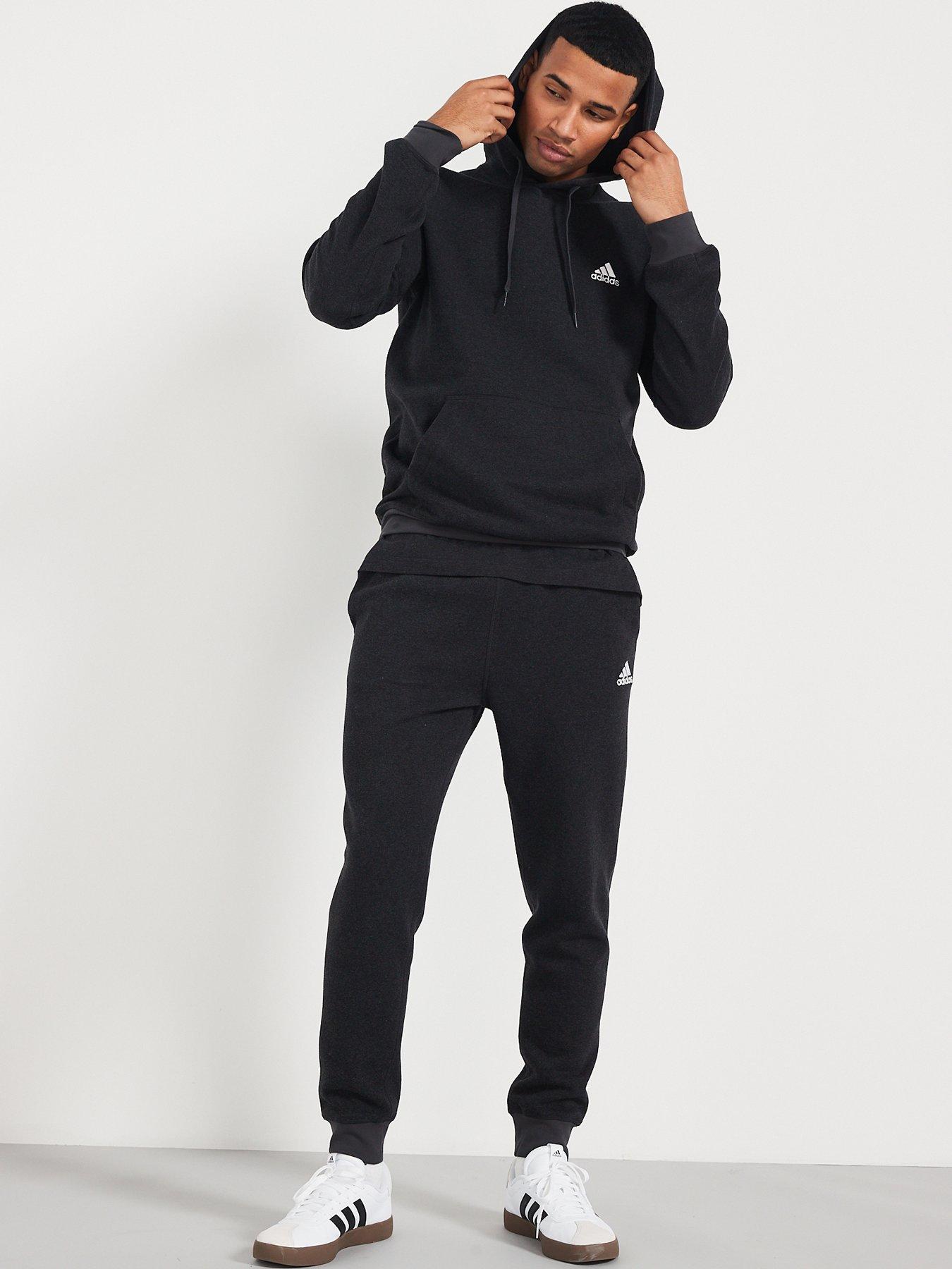 adidas-sportswear-mens-essentials-melange-hoodie-blackoutfit