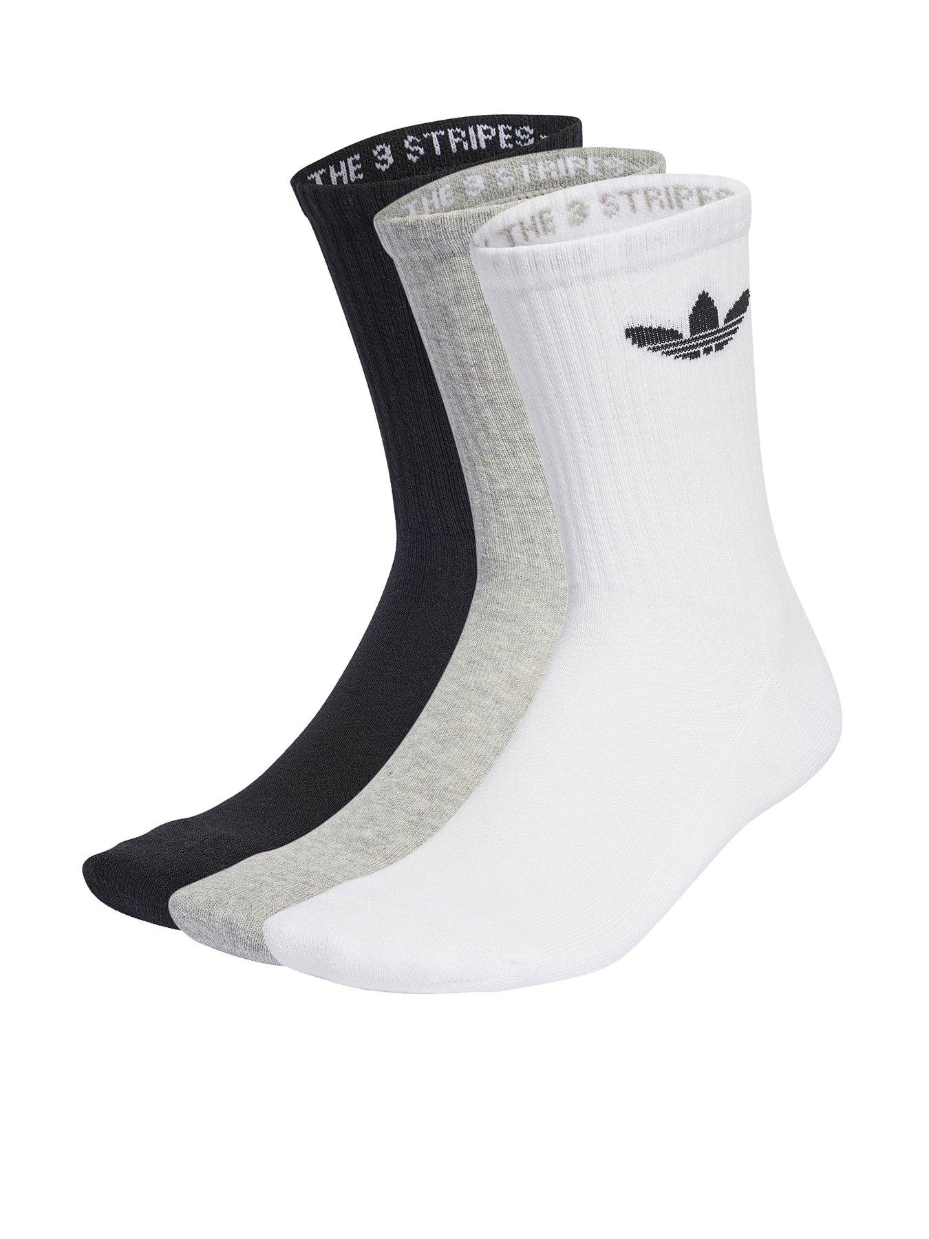 adidas Originals Unisex 3 Pack Trefoil Crew Cushioned Socks - White/Grey/Black