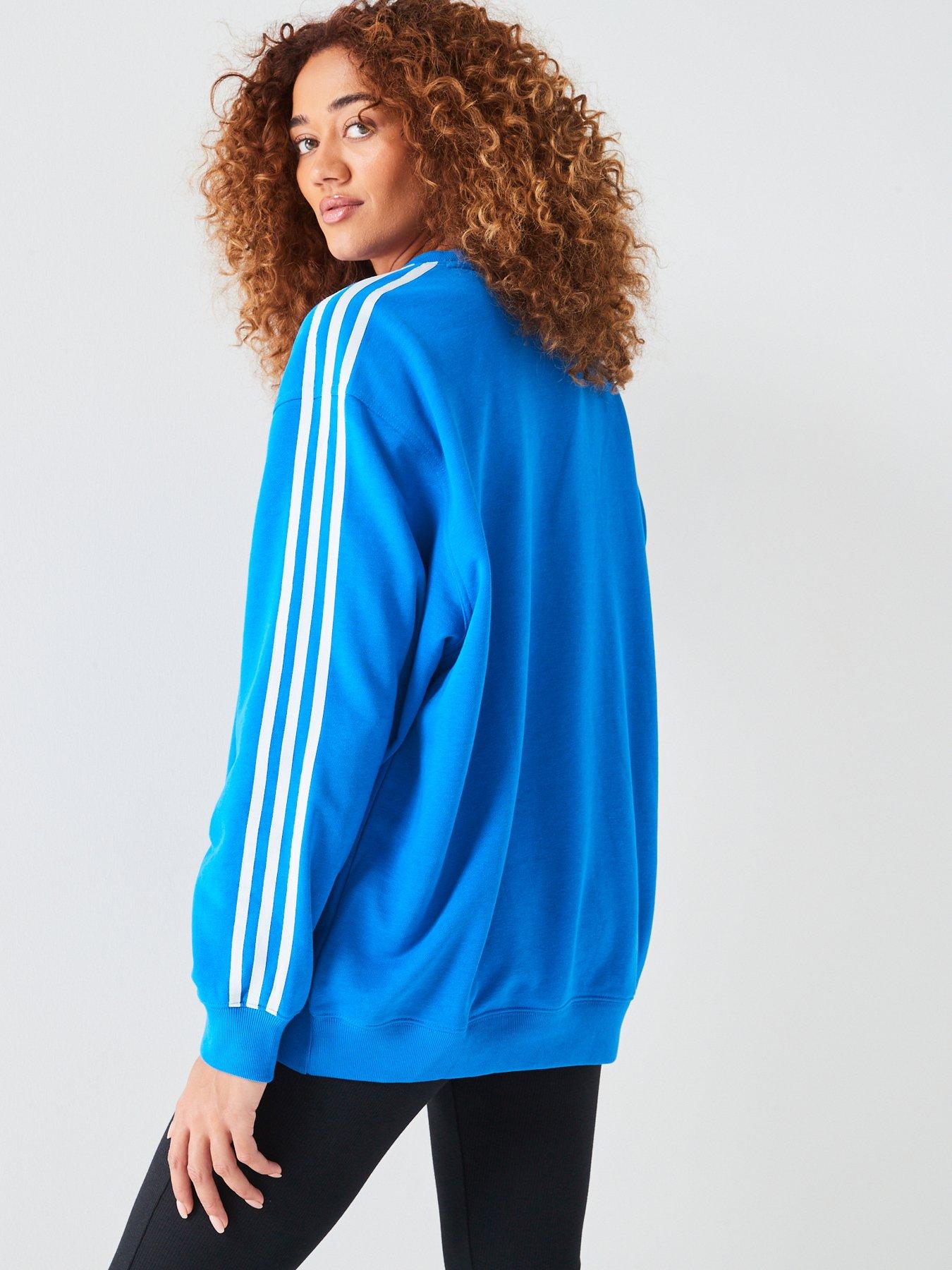 adidas-originals-womens-3-stripe-oversized-crew-bluestillFront