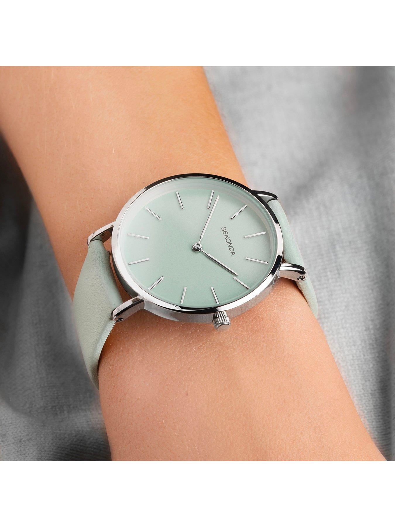 sekonda-ladiesnbspminimal-freya-light-green-leathernbspwatchback