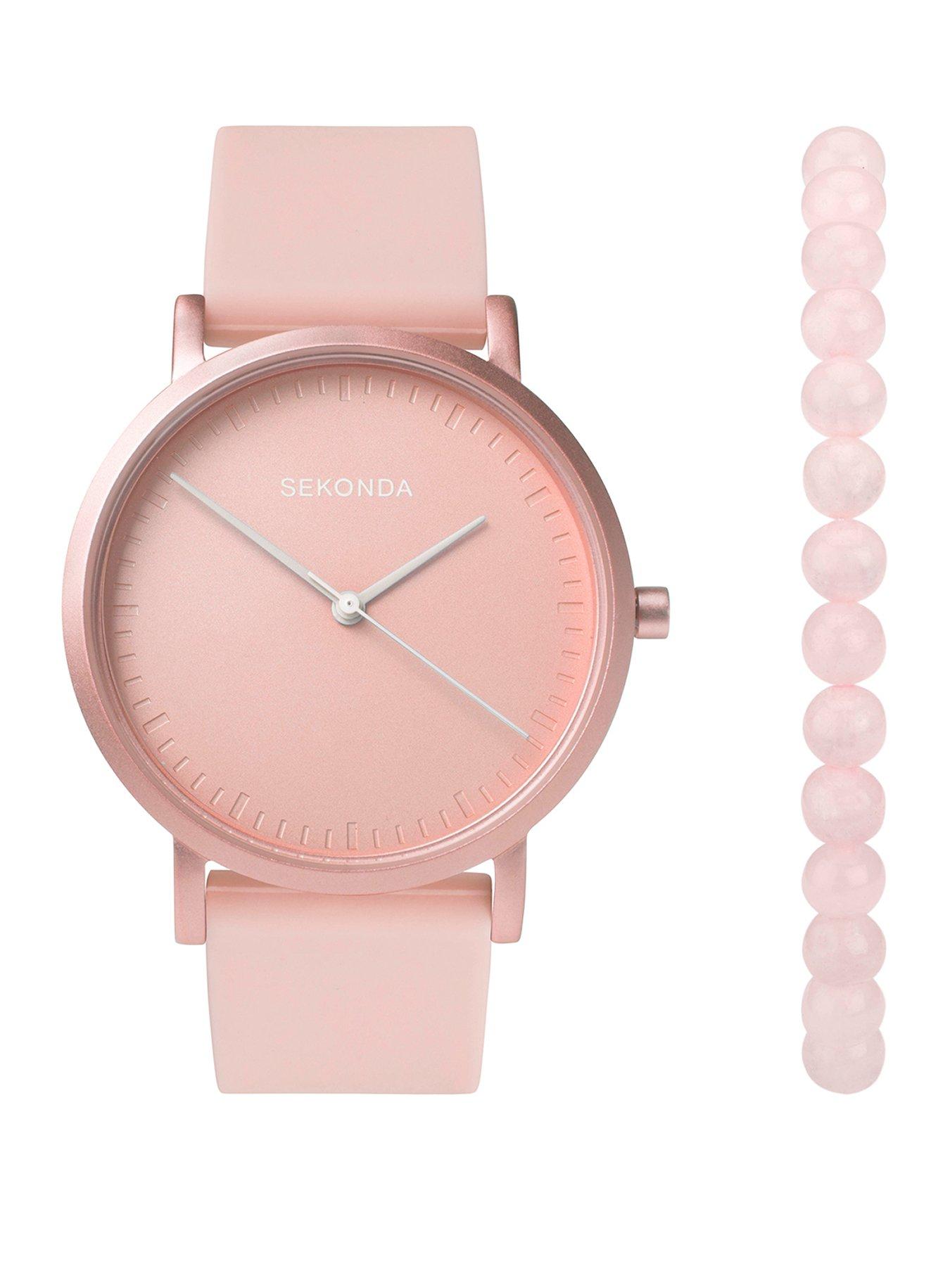 sekonda-sekonda-womens-palette-pink-silicone-strap-with-pink-dial-analogue-watch-with-matching-pink-rose-quartz-beaded-bracelet-gift-set