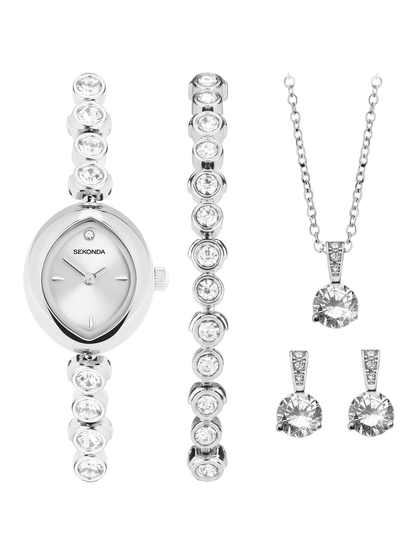 Sekonda Sekonda Womens Silver Alloy Bracelet with Silver Dial Analogue Watch and Matching Pendant and Earrings Gift Set Very Ireland