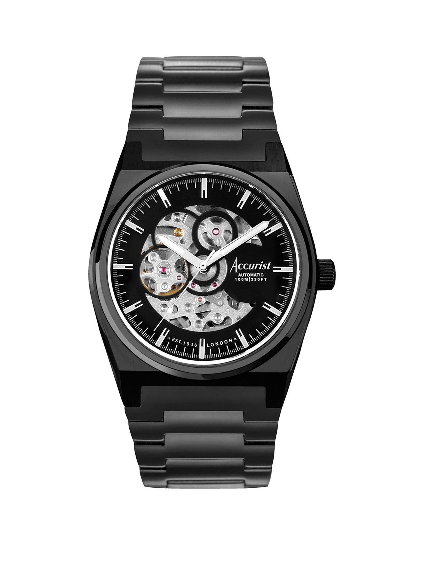 Accurist men's black ip stainless steel bracelet watch sale