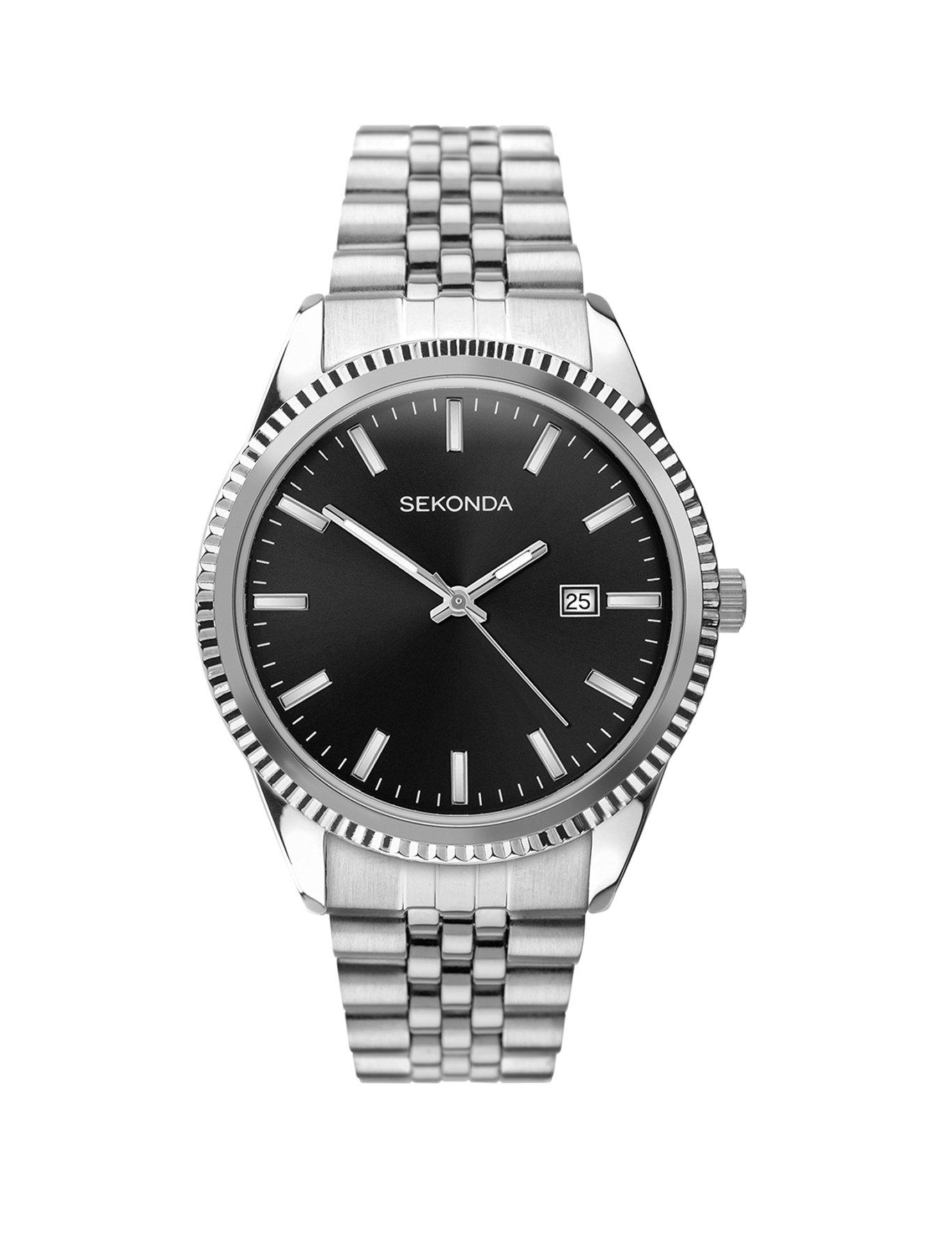 undefined Sekonda Mens Classic King Silver Stainless Steel Bracelet with Black Dial Analogue Watch