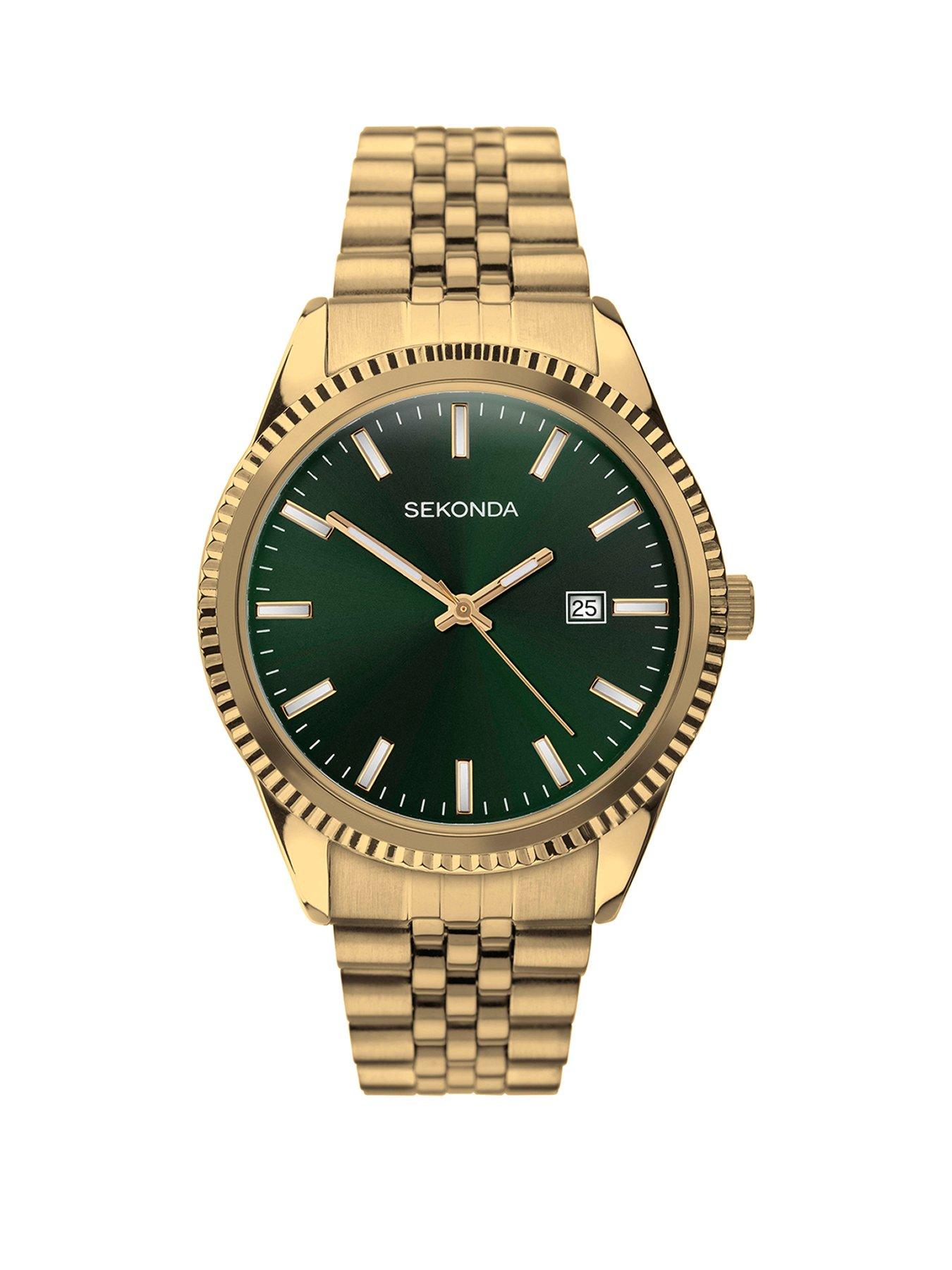 Sekonda Sekonda Mens Classic King Gold Stainless Steel Bracelet with Green Dial Analogue Watch