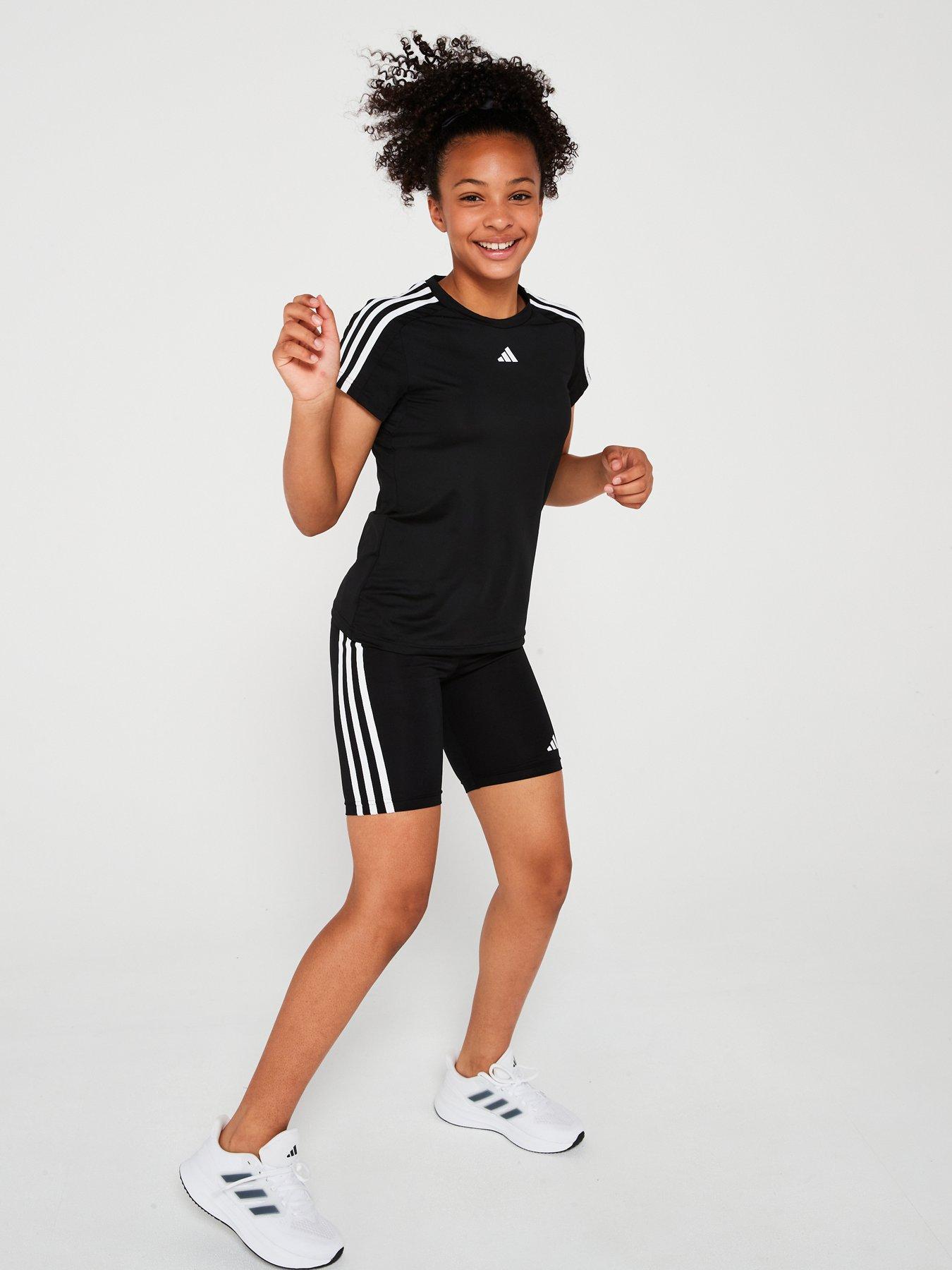 adidas-junior-girls-train-essentials-3-stripe-tee-amp-short-set-blackwhite