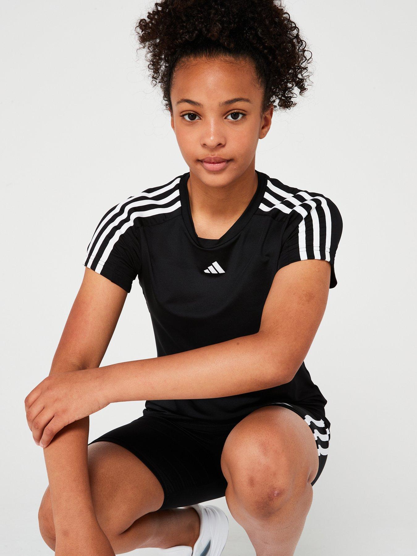 adidas-junior-girls-train-essentials-3-stripe-tee-amp-short-set-blackwhiteoutfit