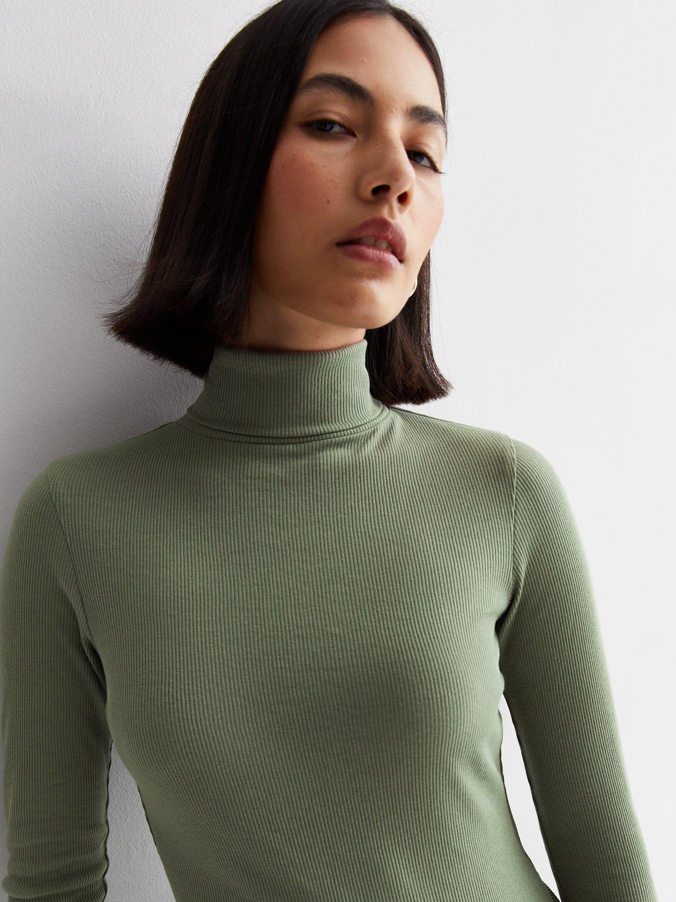New Look Khaki Ribbed Roll Neck Top Very Ireland