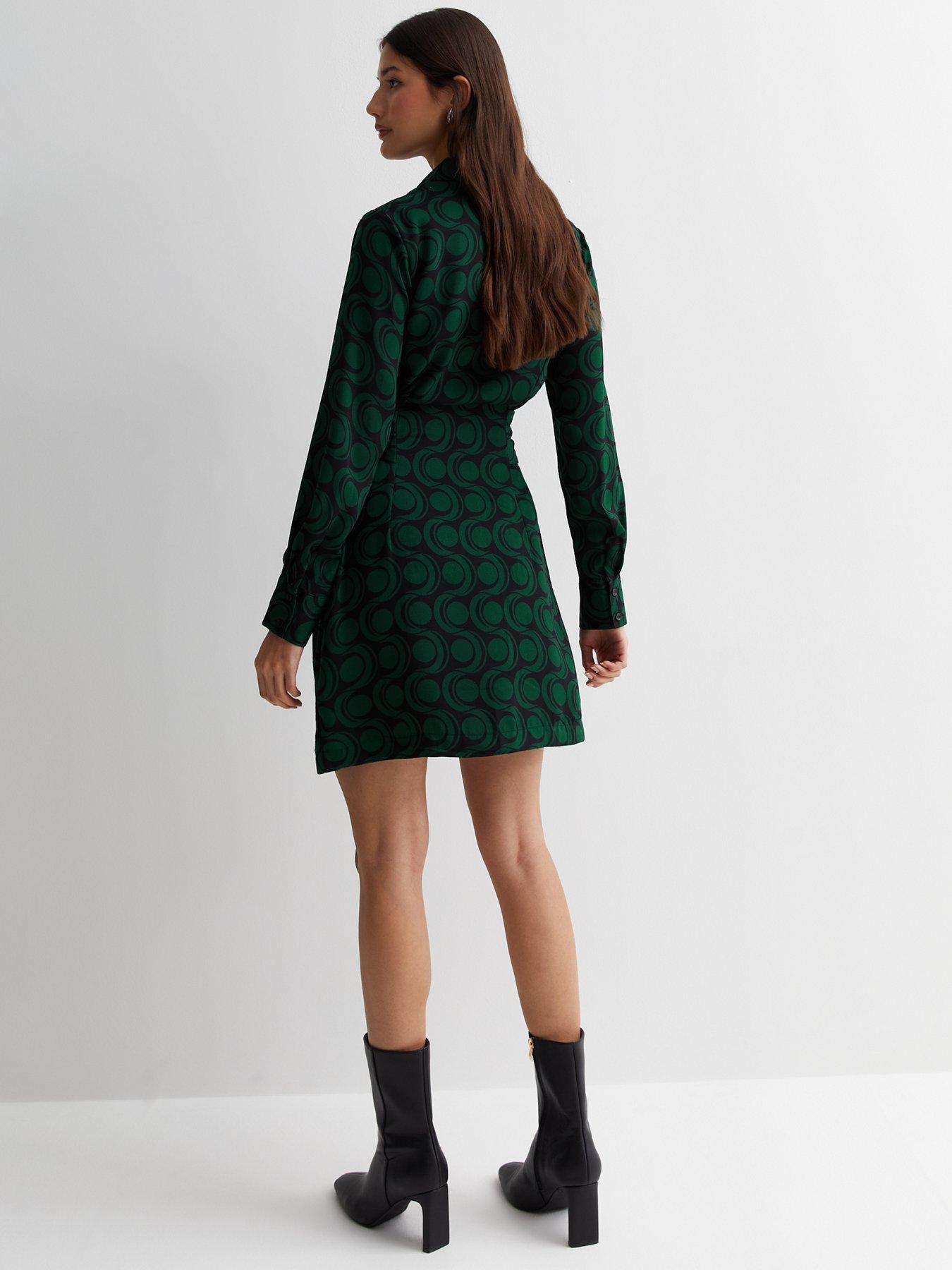 new-look-green-geometric-print-belted-mini-shirt-dressstillFront