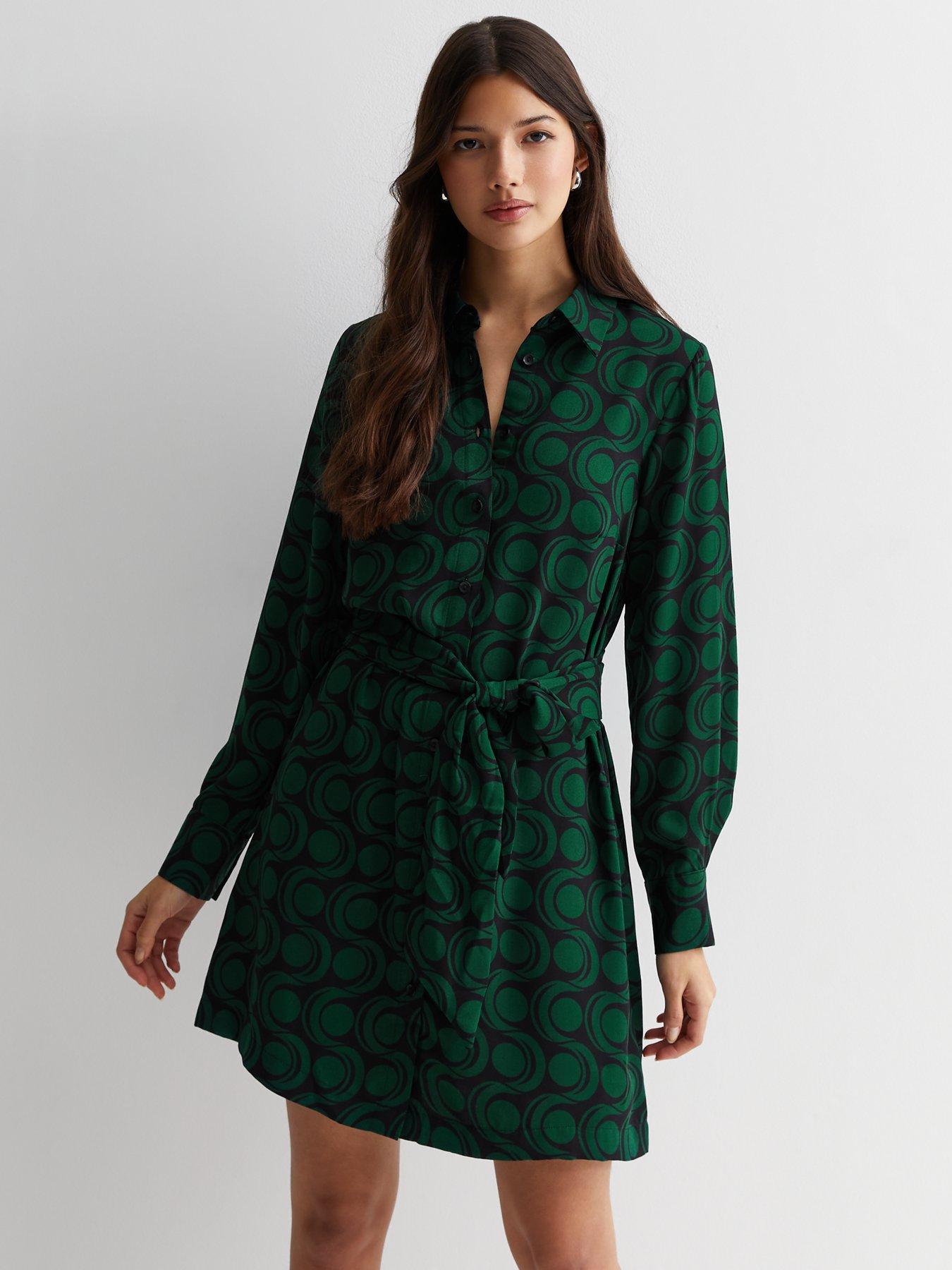 new-look-green-geometric-print-belted-mini-shirt-dressback