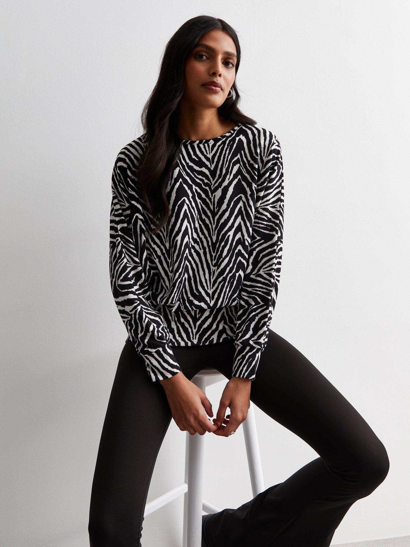 New Look Black Zebra Print Long Sleeve Batwing Top Very Ireland