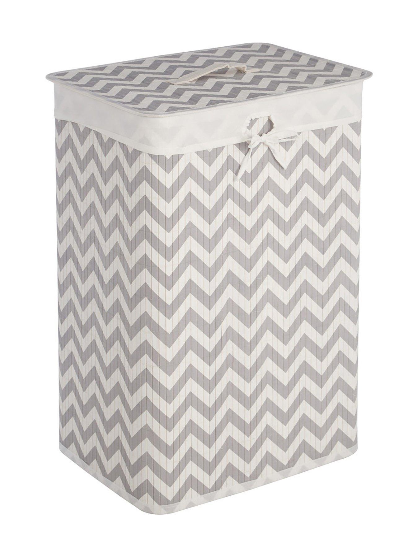 premier-housewares-kankyo-white-and-grey-chevron-laundry-hamperstillFront