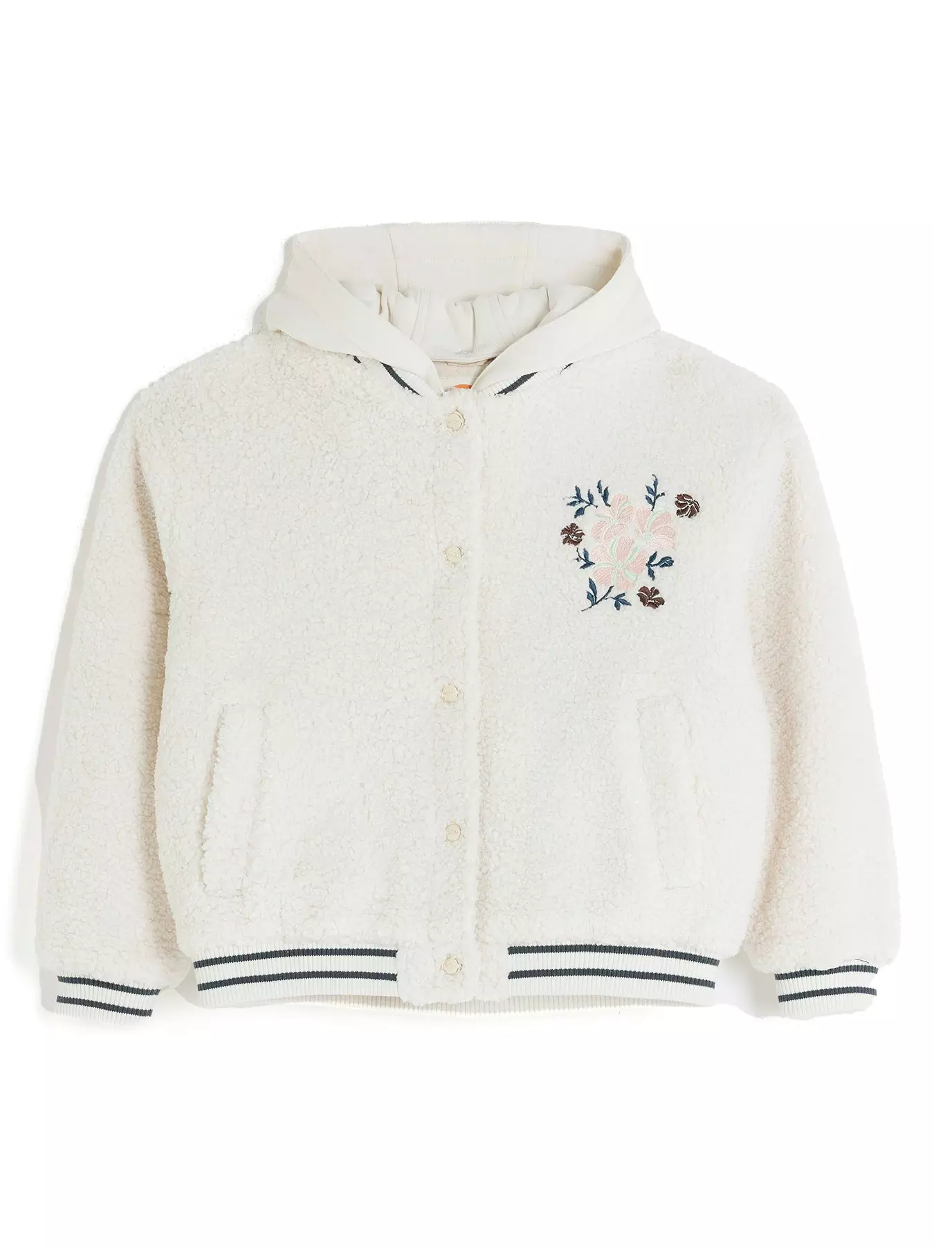 River Island Fluffy Half Zip Hoodie in cream-White