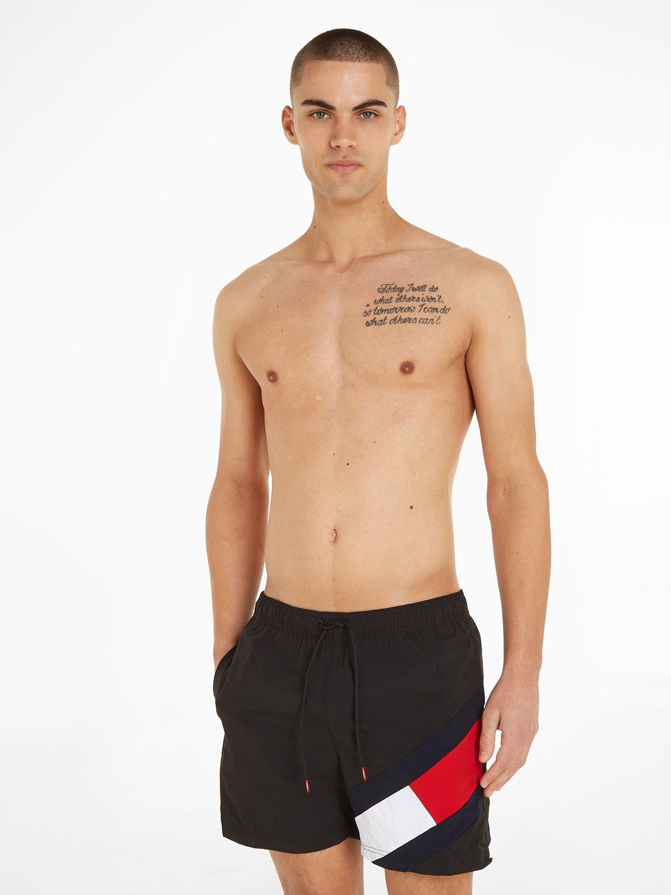 Image 1 of 4 of Tommy Hilfiger Flag Swim Shorts - Black