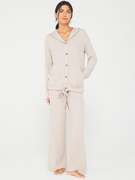 v-by-very-rib-tie-waist-button-up-lounge-set