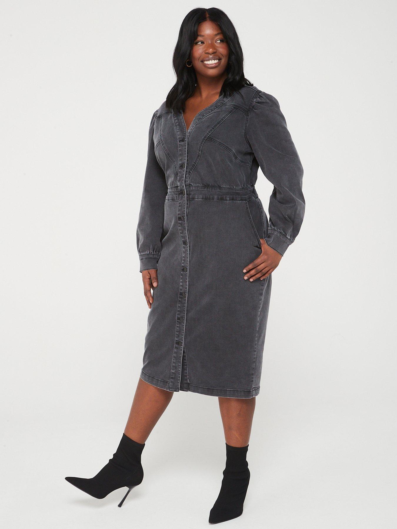 v-by-very-curve-button-front-v-neck-denim-midi-dressback