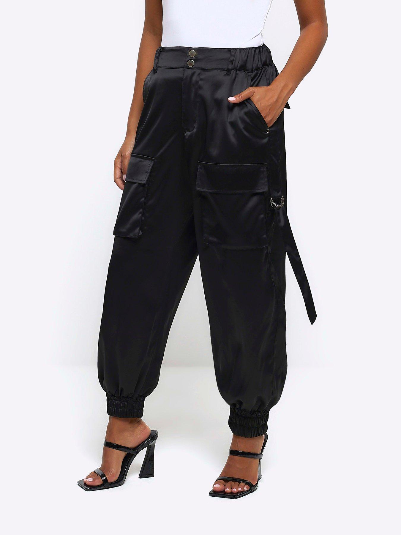 ri-petite-pocketed-cuffed-satin-cargo-blackfront