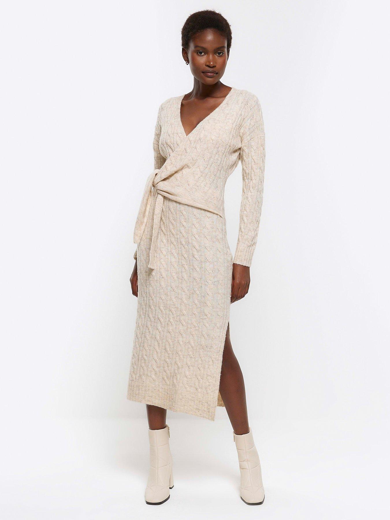 River Island Claudia Cable Wrap Midi Dress Beige Very Ireland