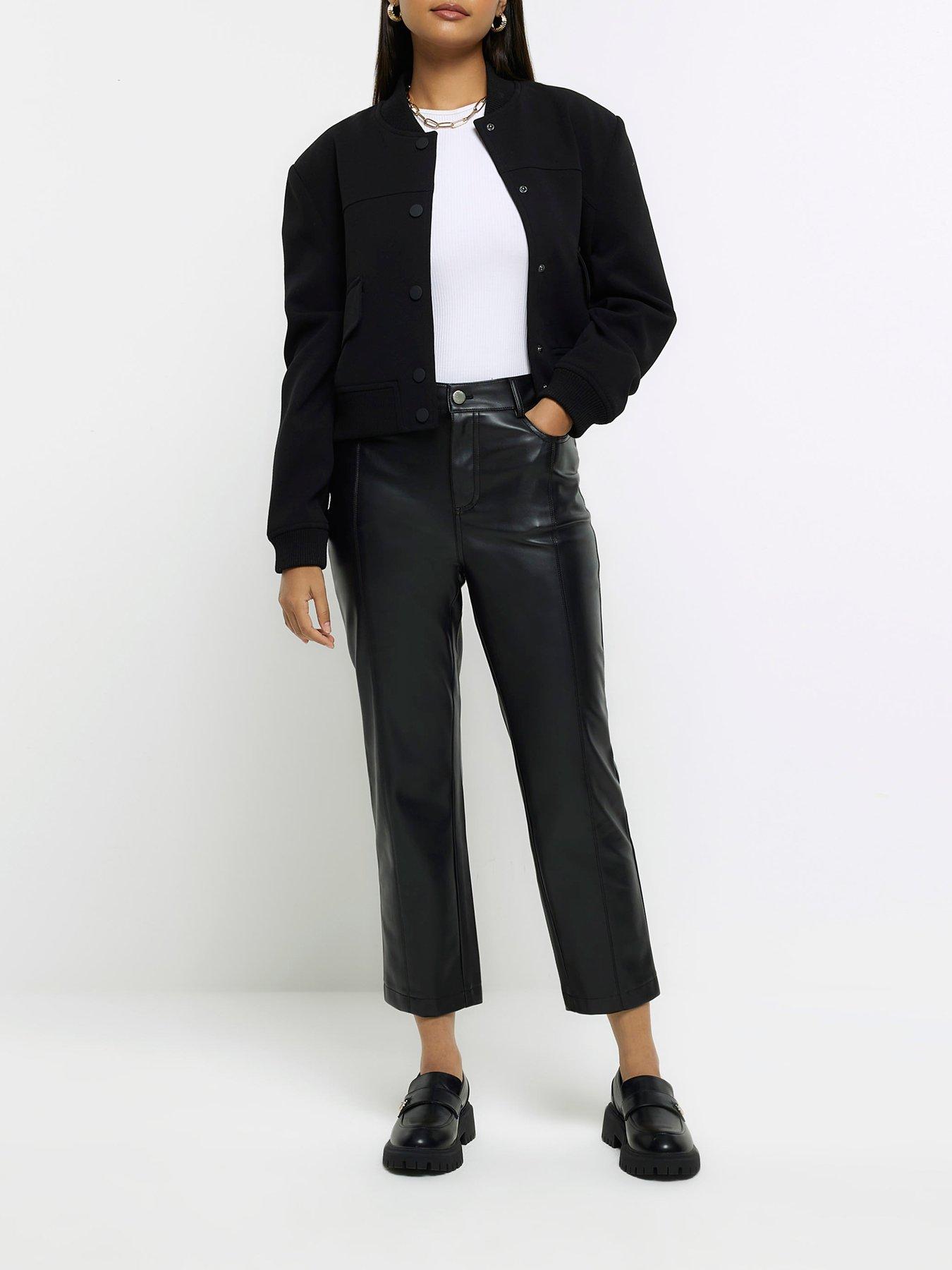 River Island Crop Straight Leg Pu Trouser - Black