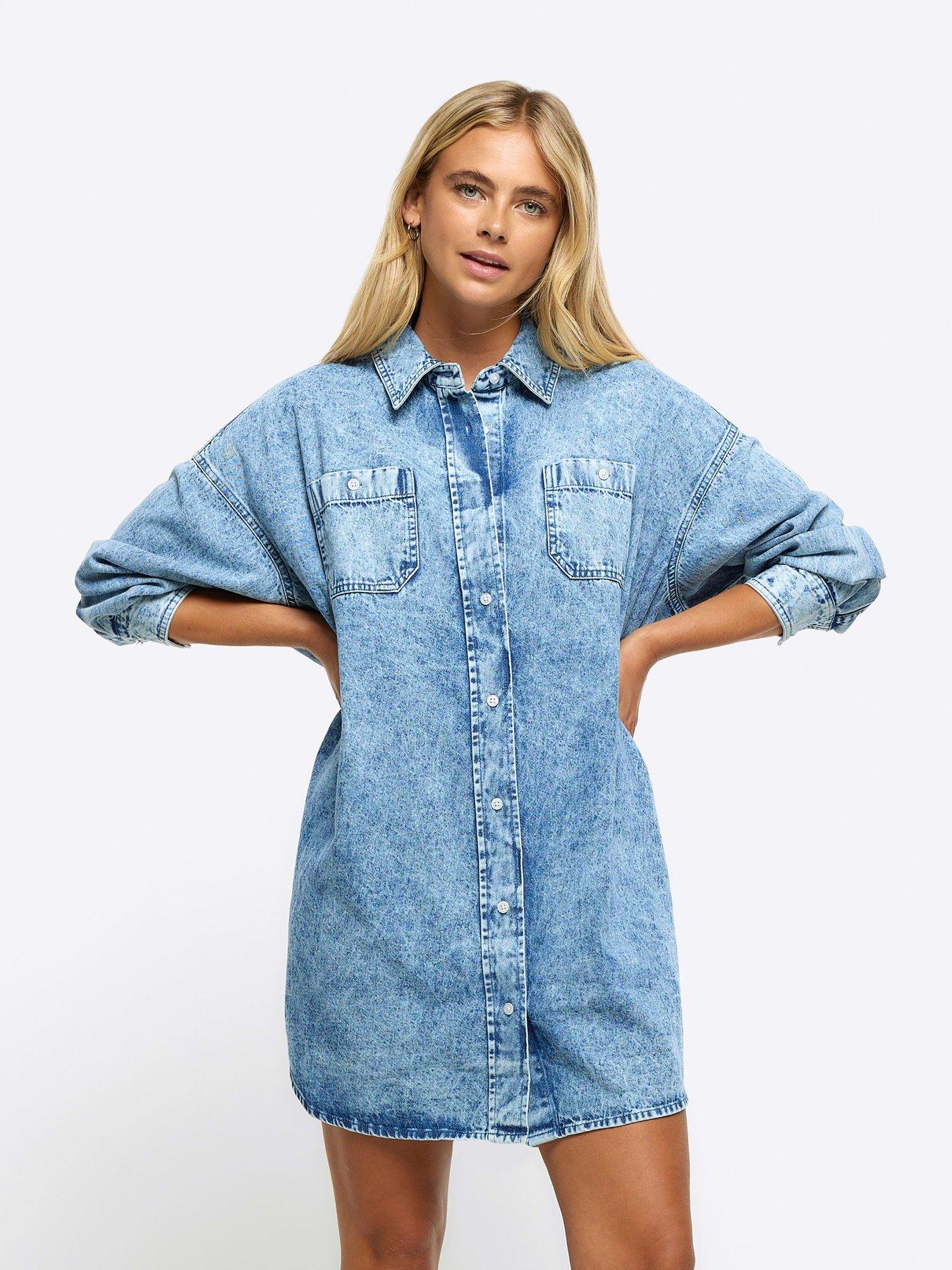 Denim Oversized Shirt Dress Blue