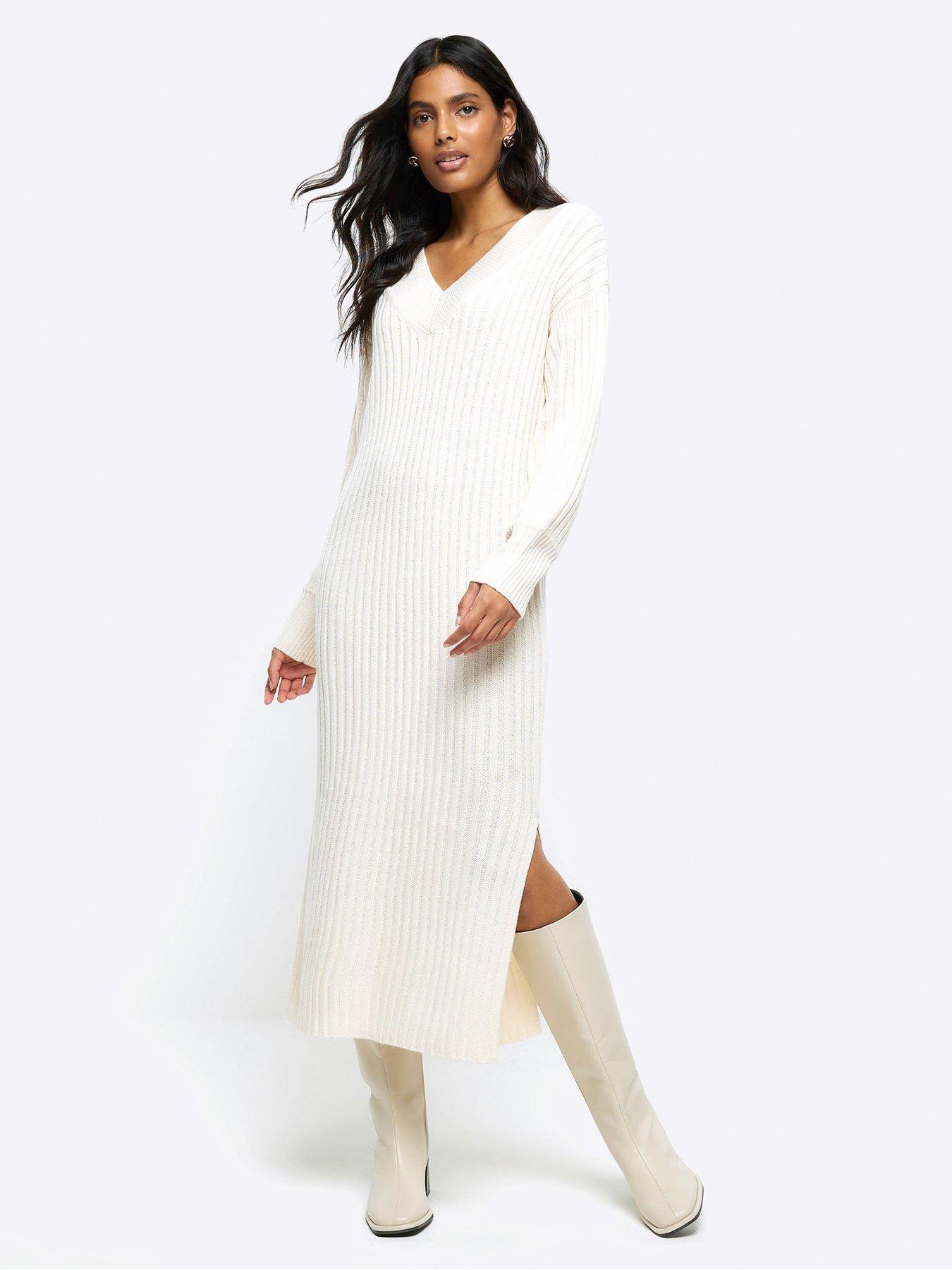 Rib Maxi Jumper Dress Cream