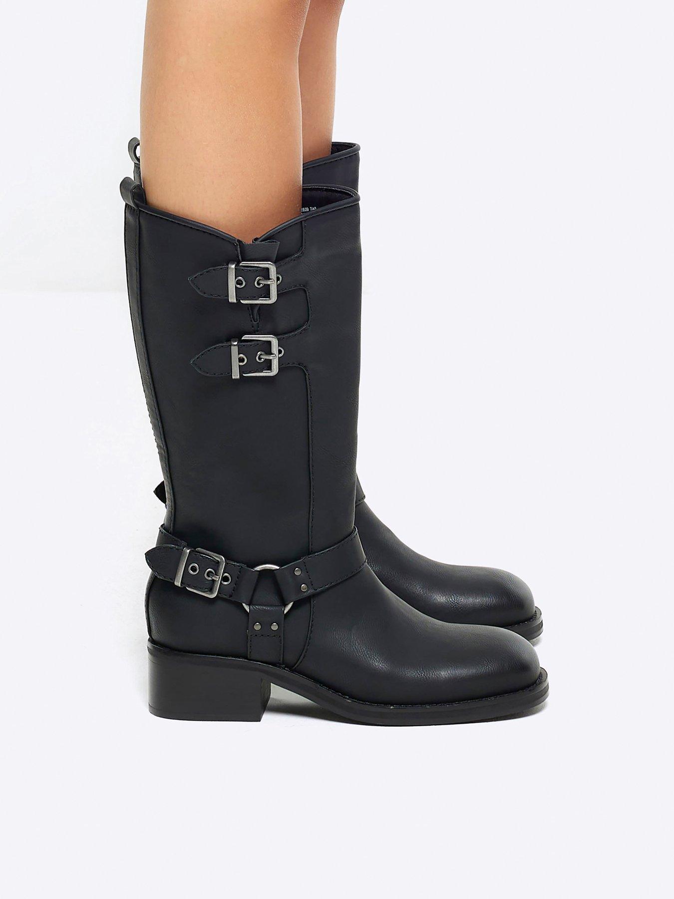 River Island High Leg Biker Boot Black Very Ireland