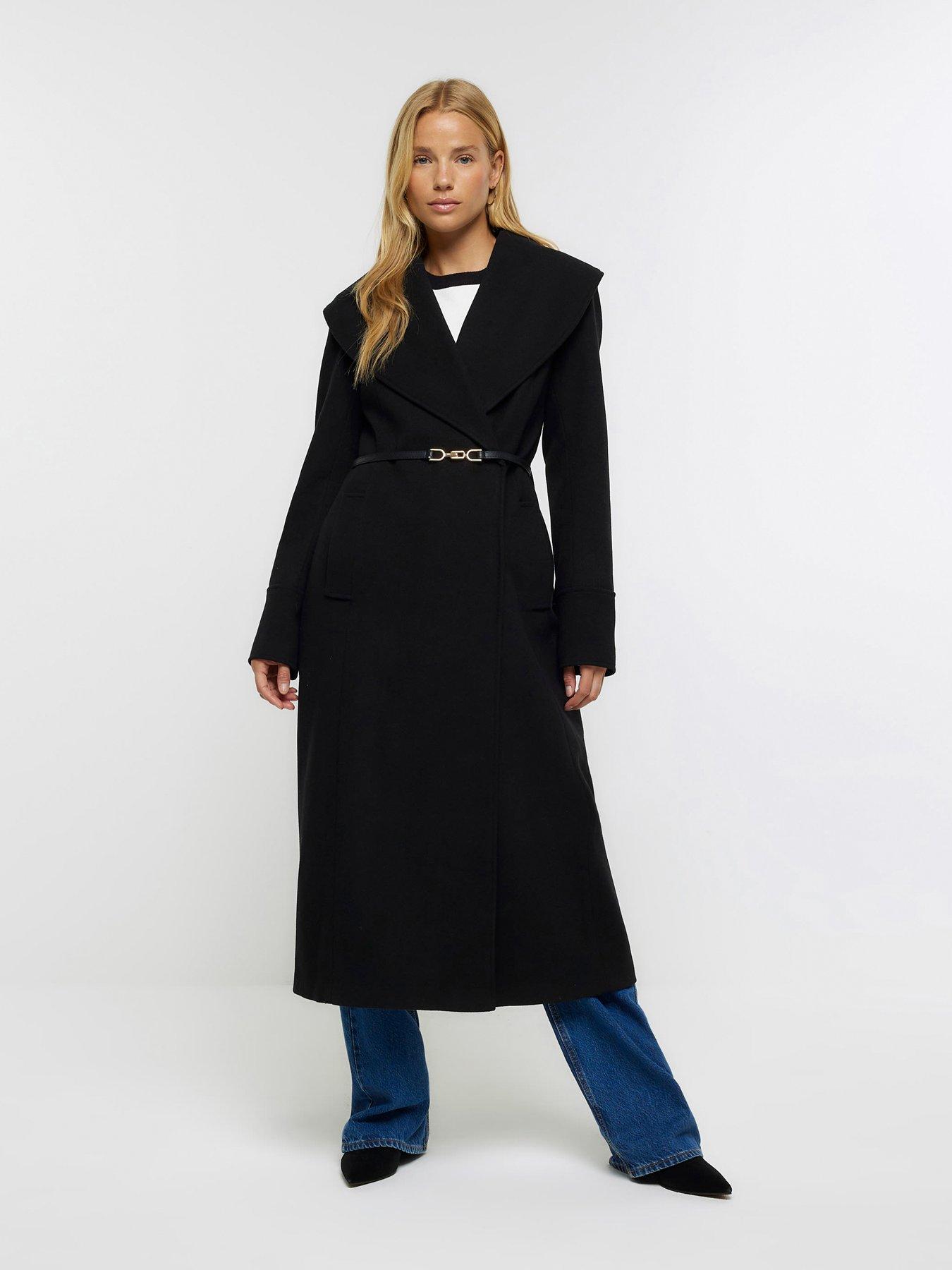 Shawl Detail Cinched Coat Black