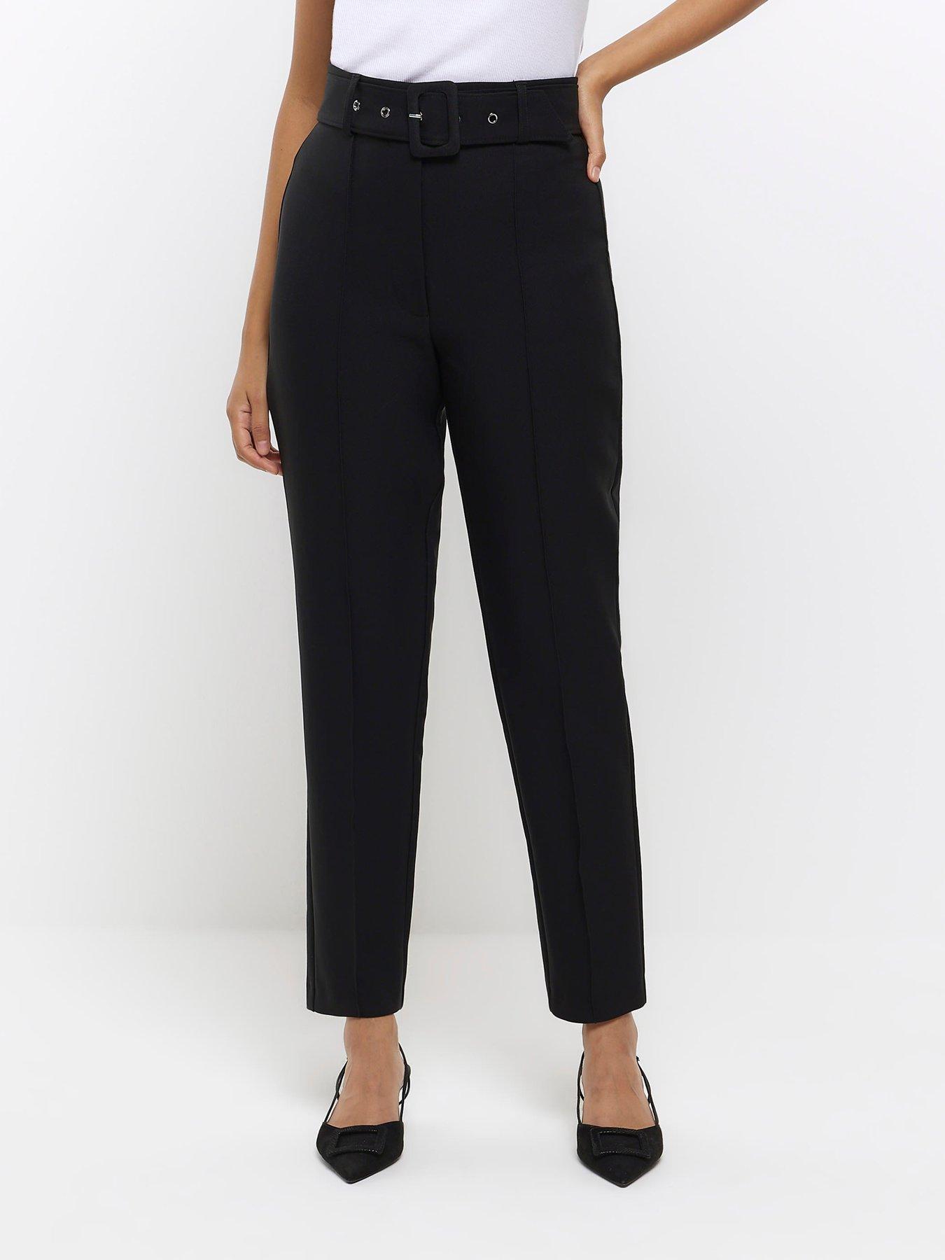 RIVERS - Womens Pants - Black Winter Ankle Length - Slim Leg Bengaline  Trousers - High Waist - Elastane - Tummy Trimmer - Work Clothes - Office  Wear - Black