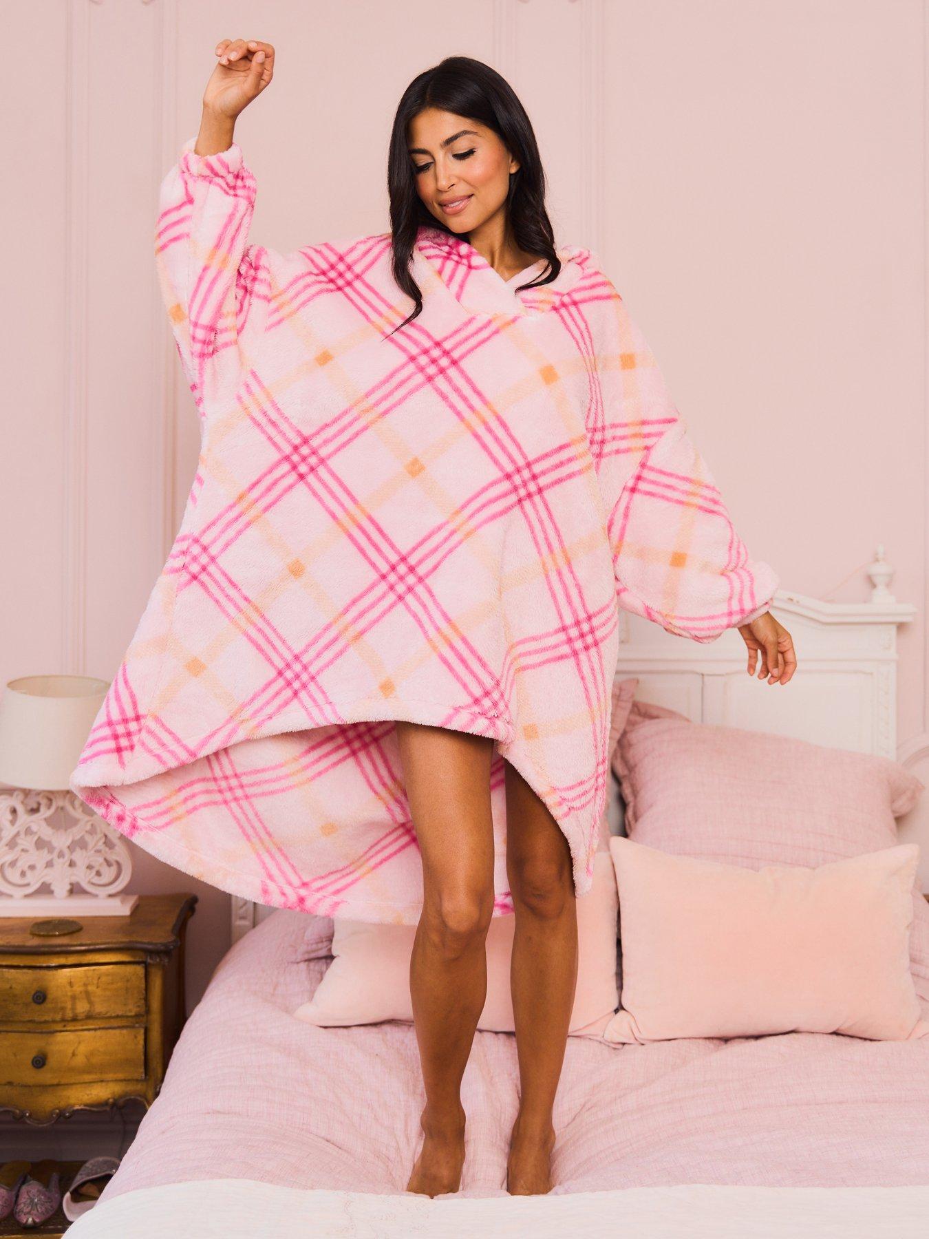 jim-jam-the-label-check-fleece-hooded-poncho-pink