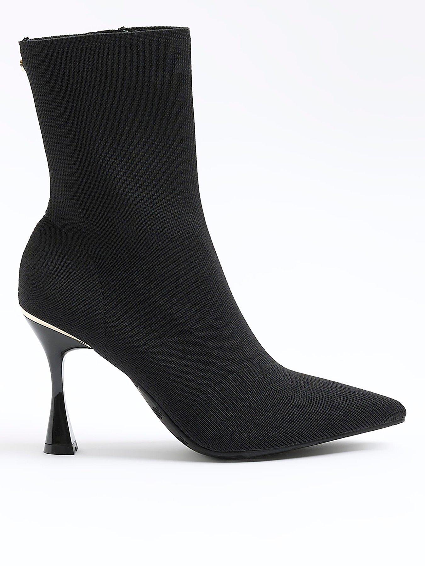 Black knitted pointed clearance toe sock ankle boots