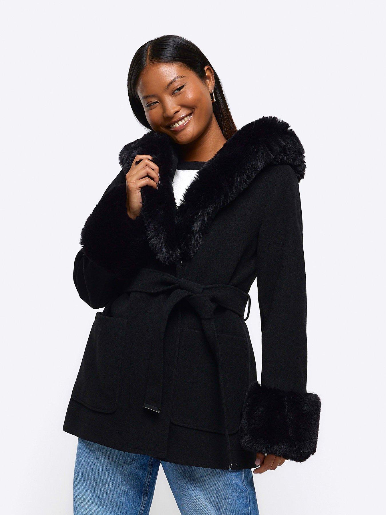 Black belted store hooded coat