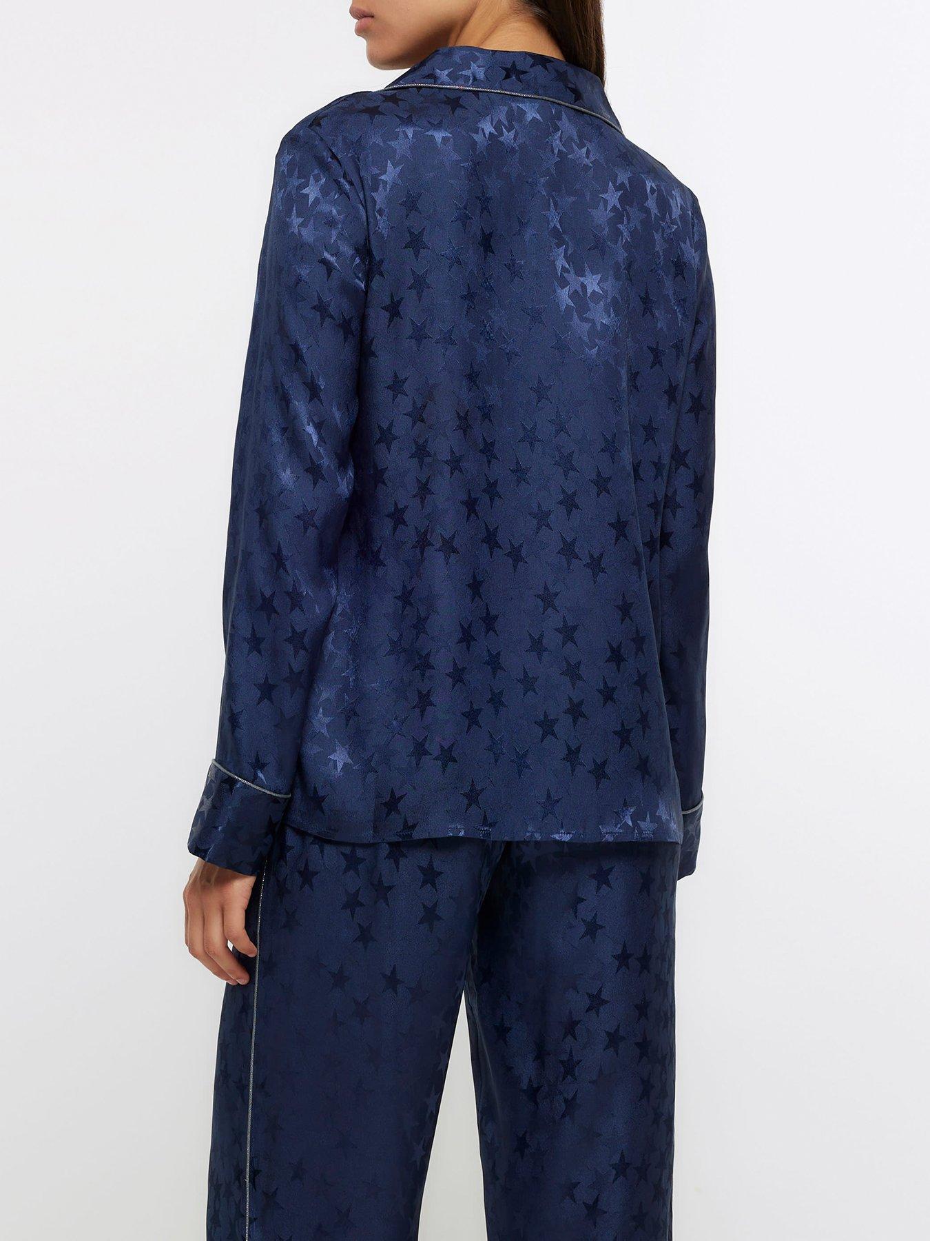 River Island Jacquard Star Pyjama Shirt - Navy