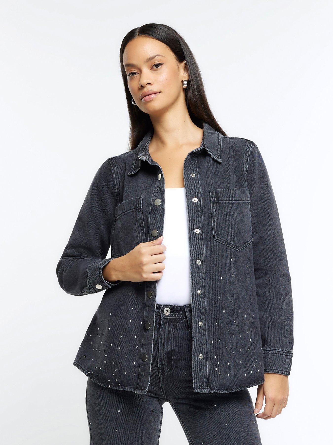 River island embellished denim hot sale shirt