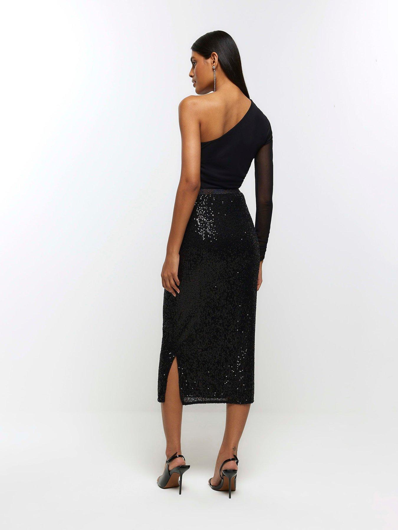 Black sequin skirt outlet river island