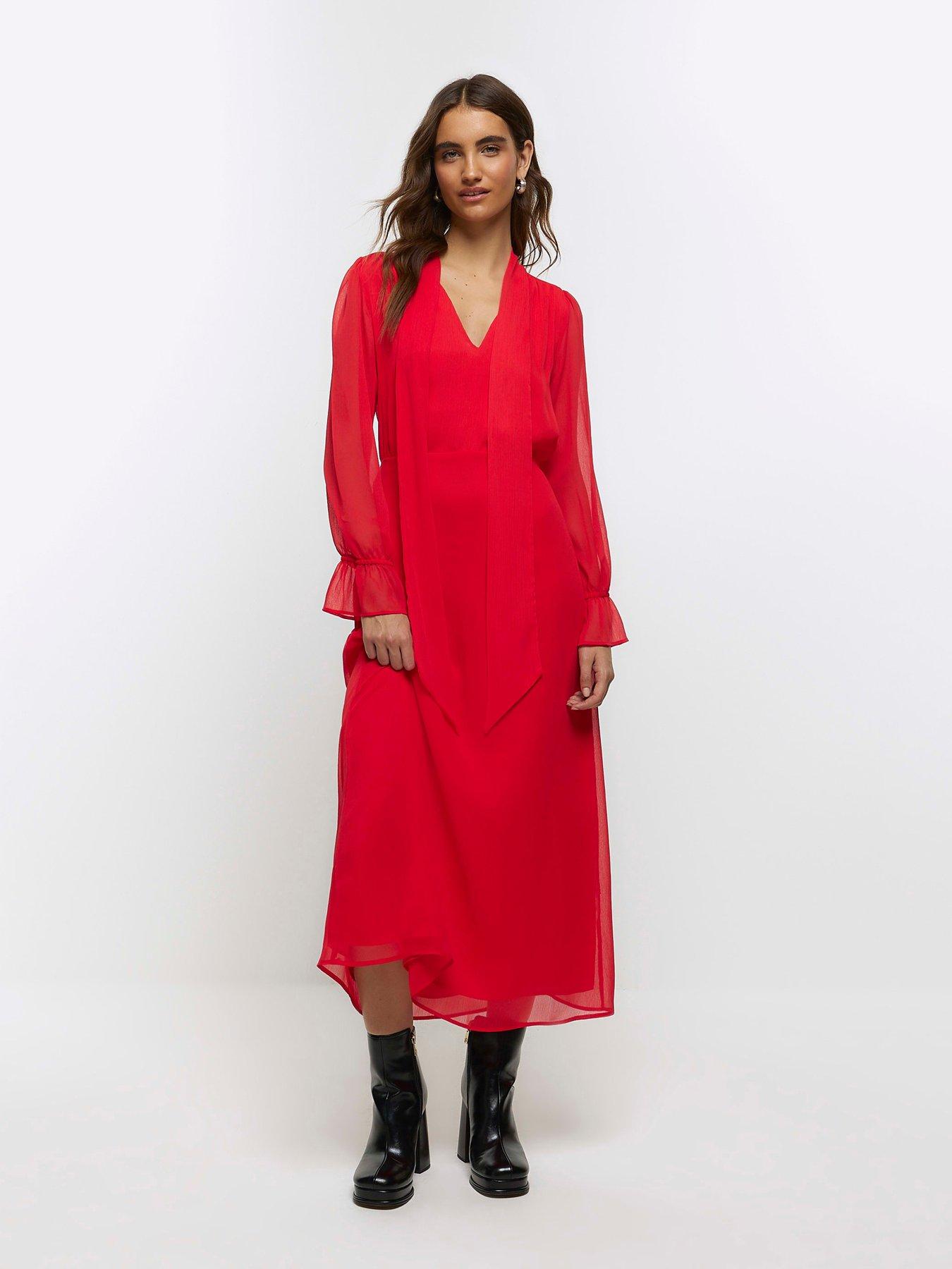 river-island-pussybow-tea-dress-bright-red