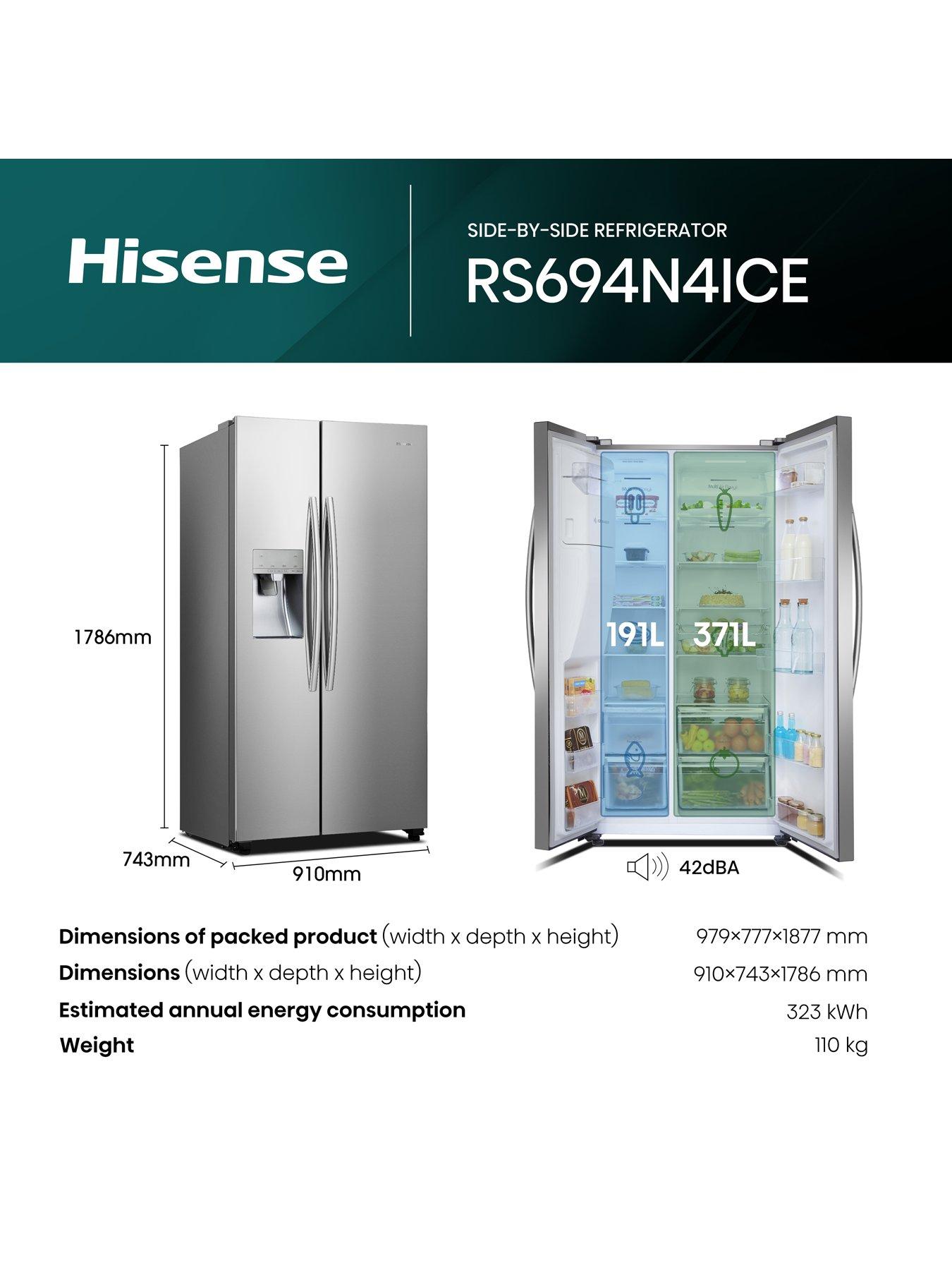 Image 6 of 7 of Hisense RS694N4ICE 90cm Wide Side by Side, Water and Ice, American Fridge Freezer - Stainless Steel