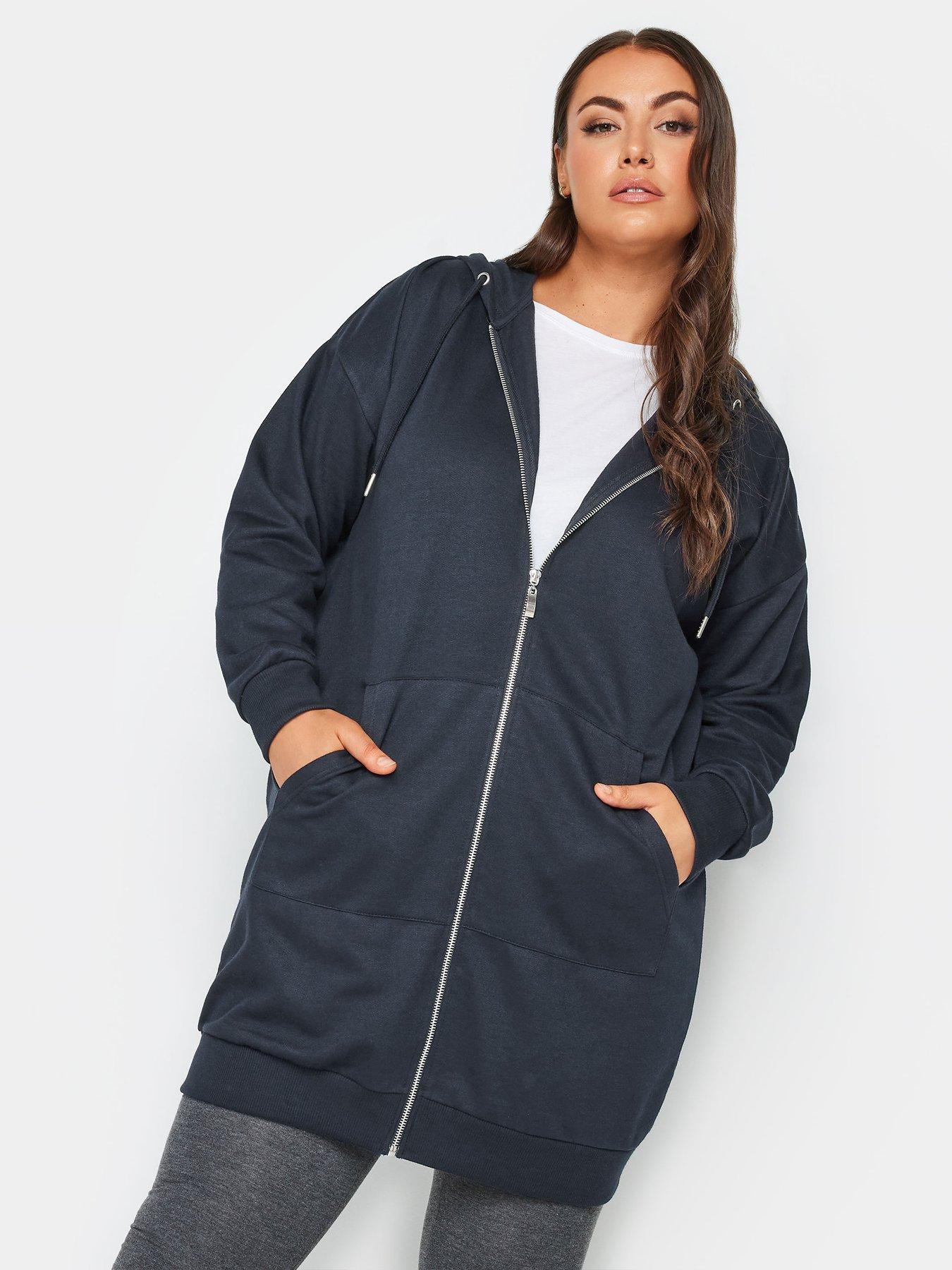 Yours Yours Longline Zip Thru Hoodie Navy