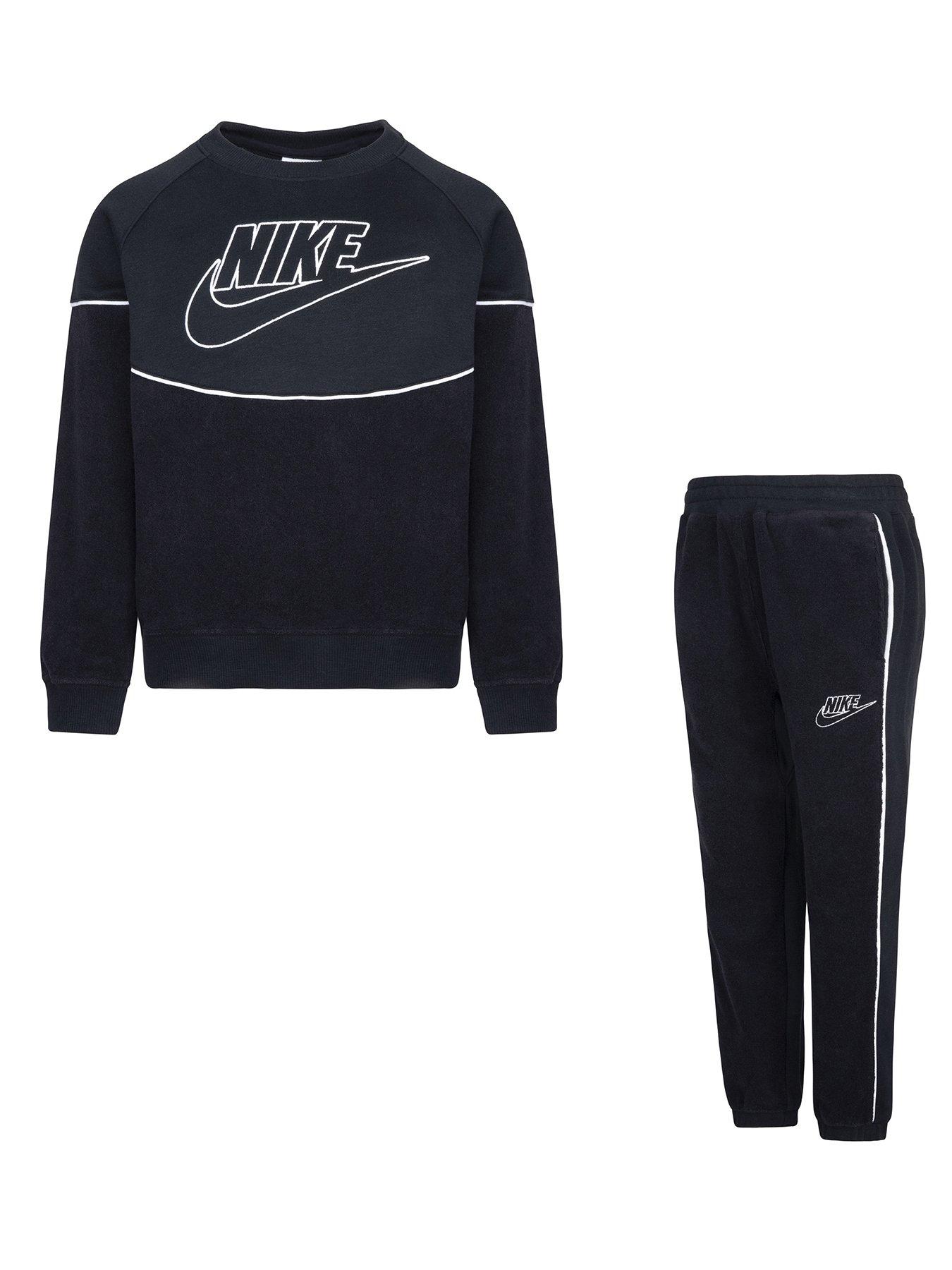 Nike Boys Jacket & Pants Track Suit Set Sweatsuit (6, White Black)