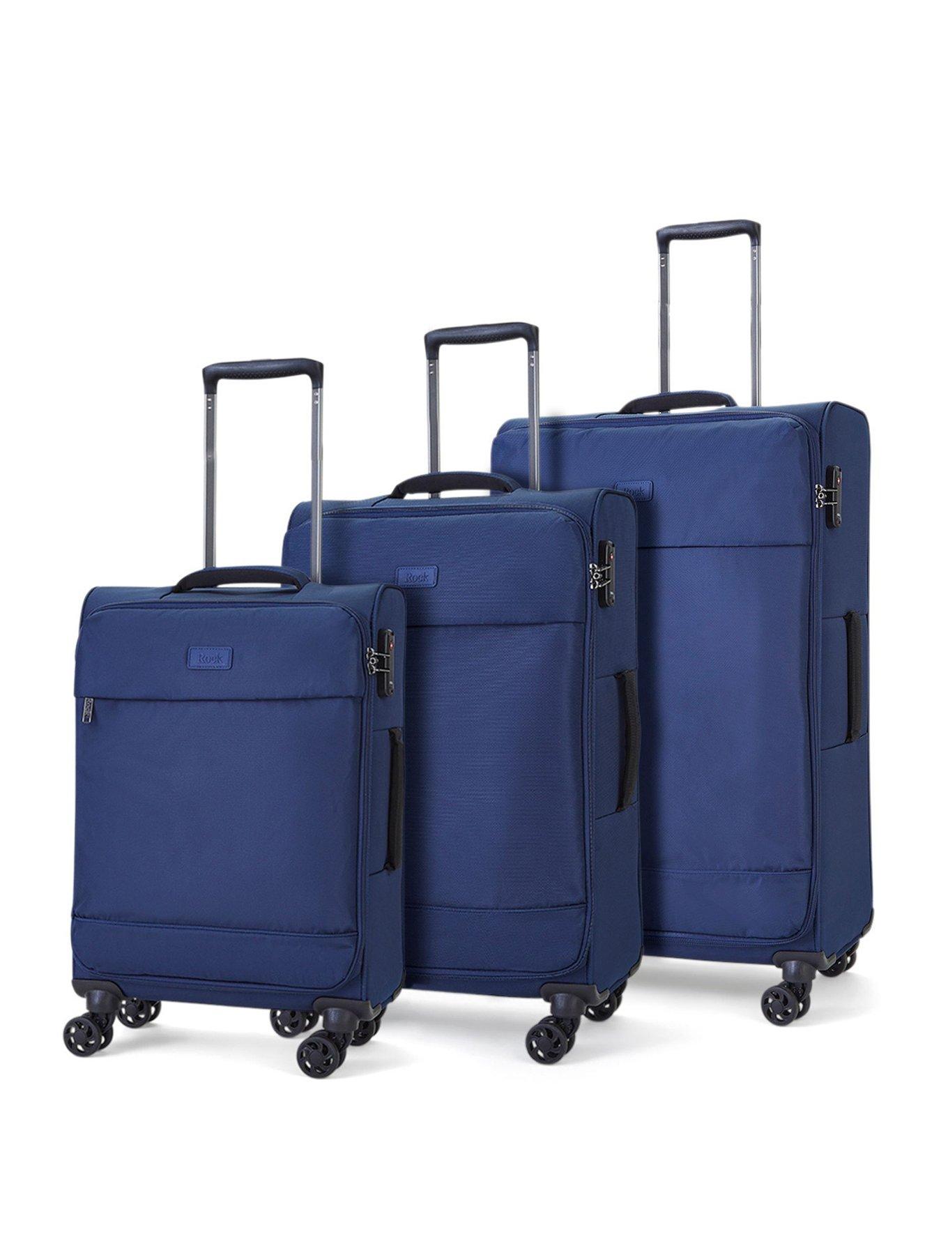 Image 1 of 4 of Rock Luggage Paris 8 Wheel Softshell Lightweight 3pc Suitcase With Lock -Navy