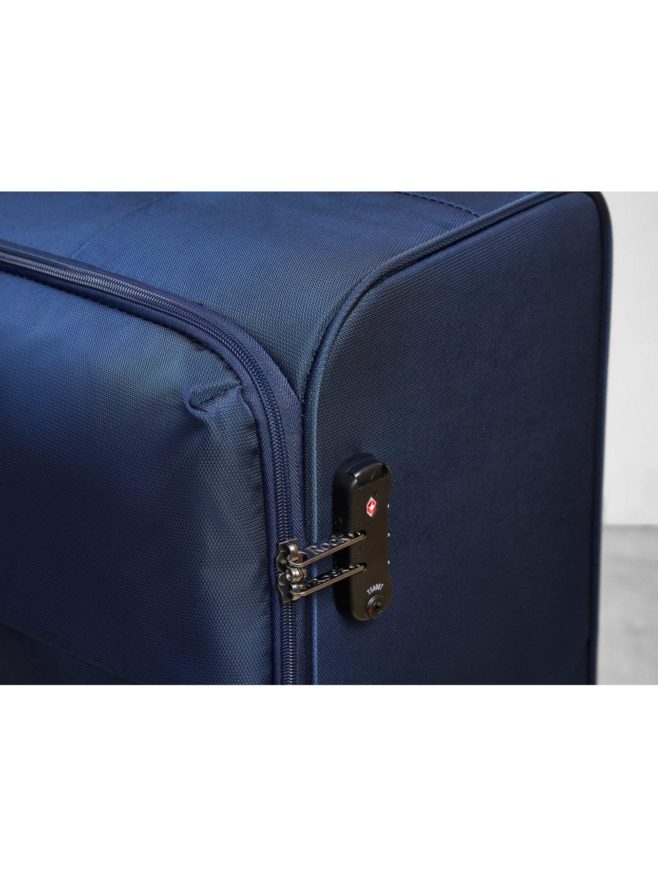 Image 4 of 4 of Rock Luggage Paris 8 Wheel Softshell Lightweight 3pc Suitcase With Lock -Navy