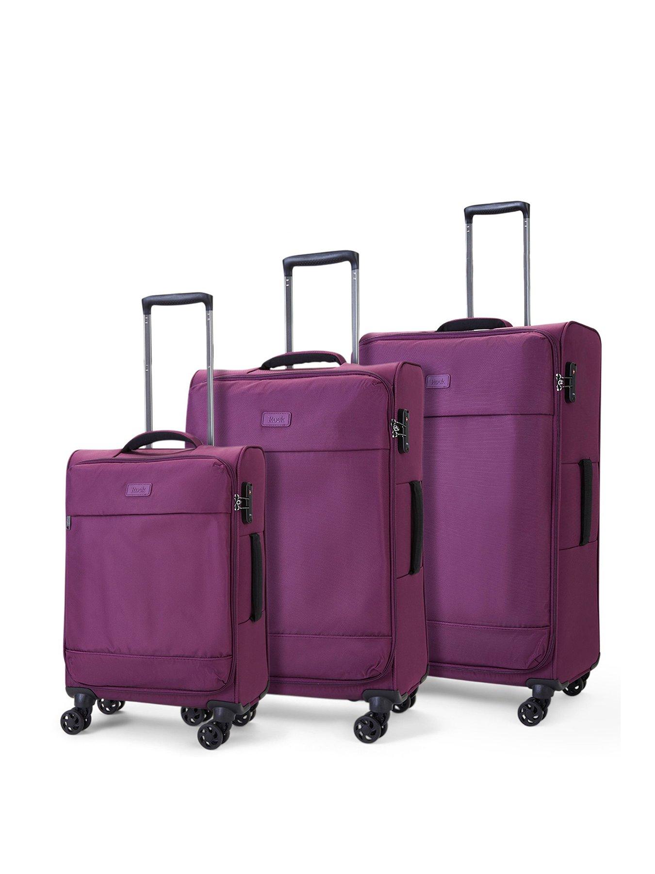 rock-luggage-paris-8-wheel-softshell-lightweight-3pc-suitcase-with-lock--purple