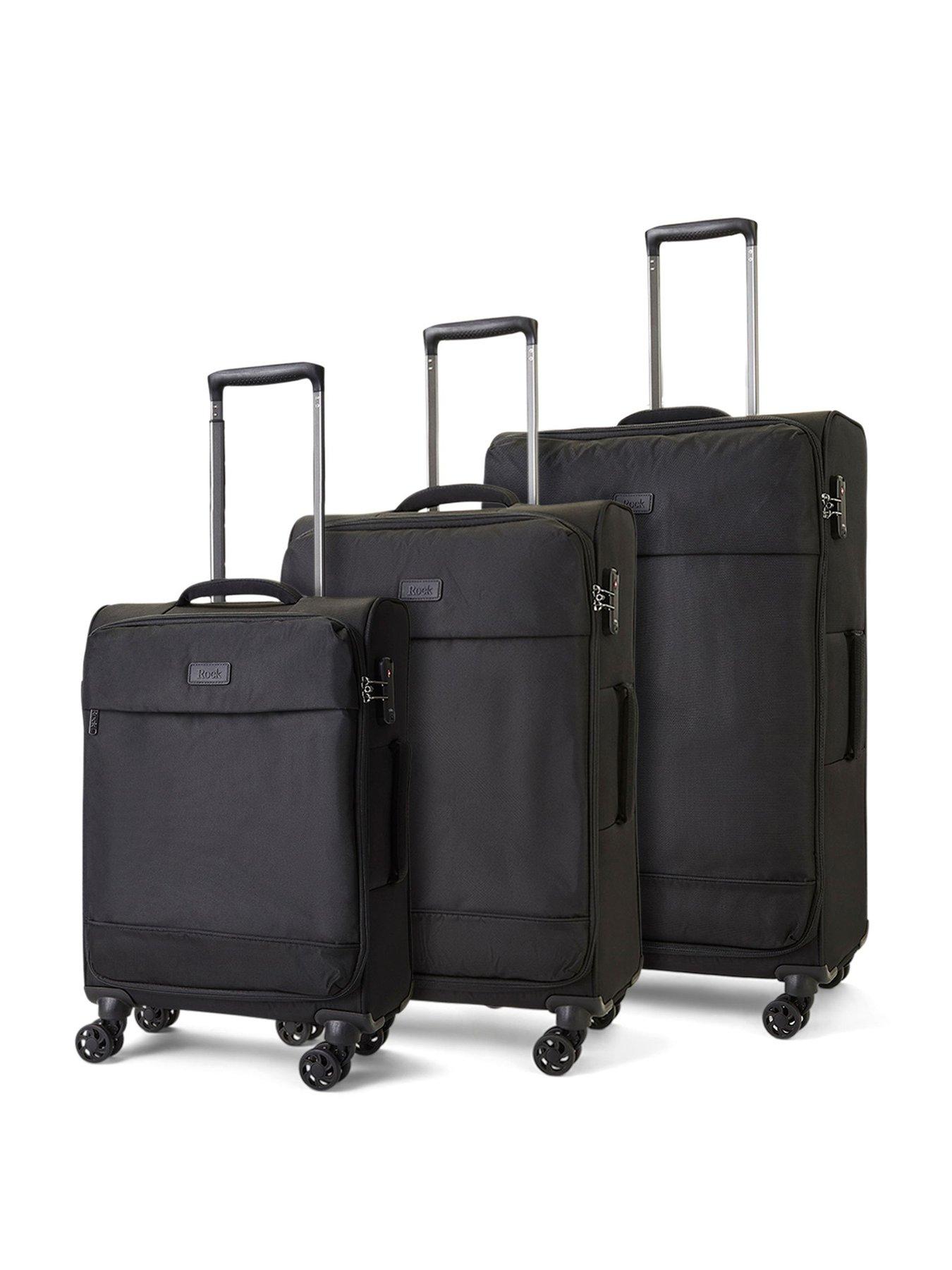 Rock Luggage Paris 8 Wheel Softshell Lightweight 3pc Suitcase With Lock -Black