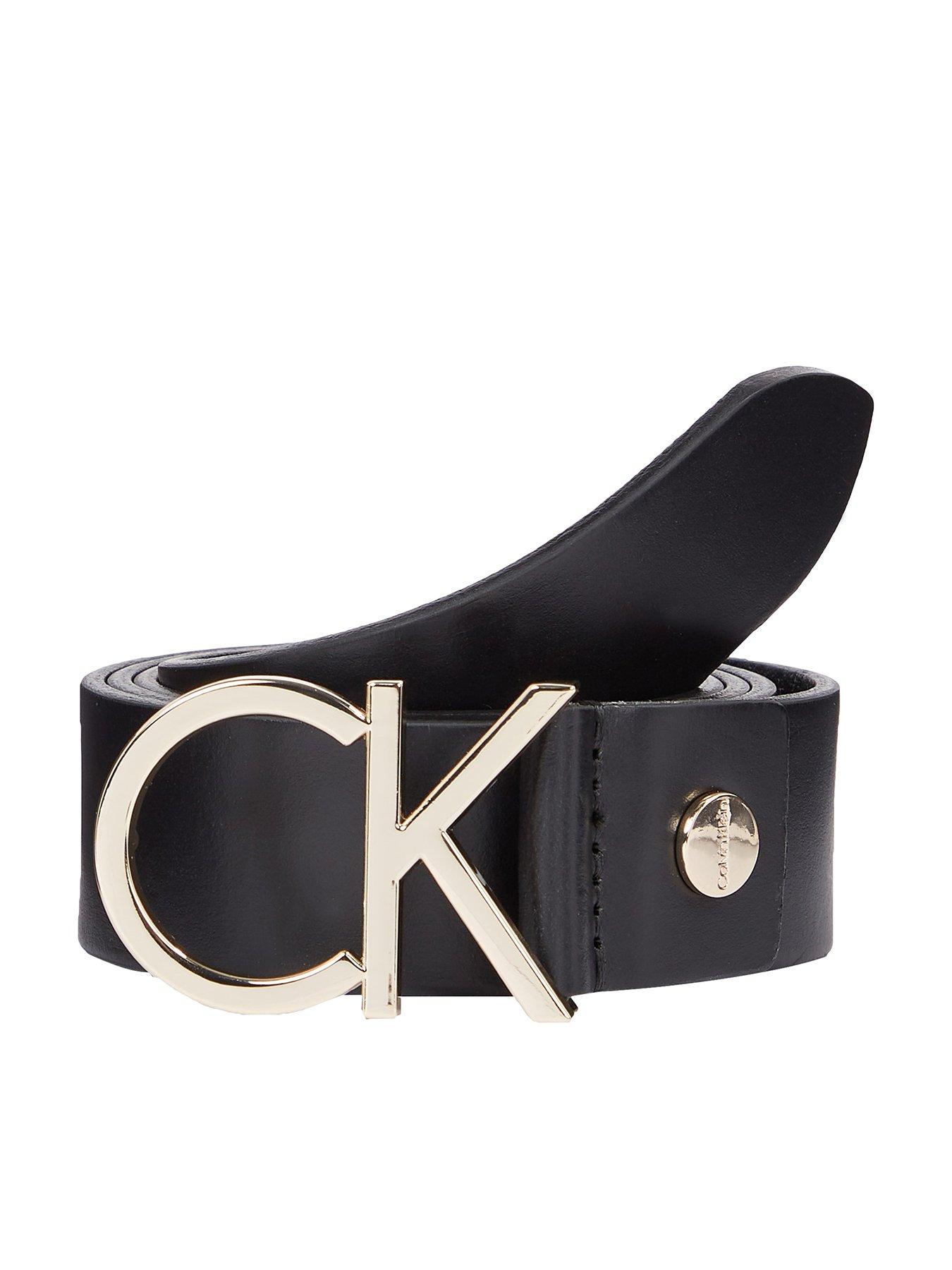 Image 1 of 3 of Calvin Klein Ck Gold Logo Belt - Black